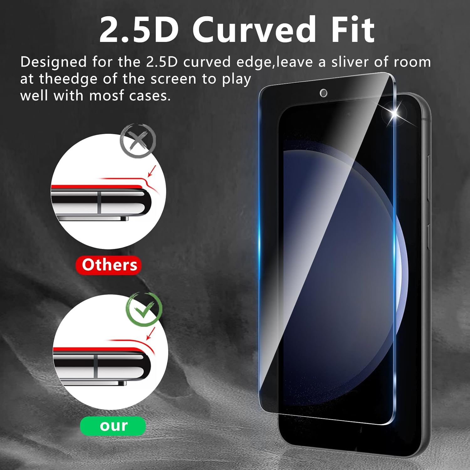 Lot de 2 films de protection d'écran conçus pour le Samsung Galaxy S23 FE avec lot de 2 protecteurs d'objectif d'appareil photo, film en verre trempé anti-espionnage à couverture complète, dureté 9H, sans bulles, facile à installer