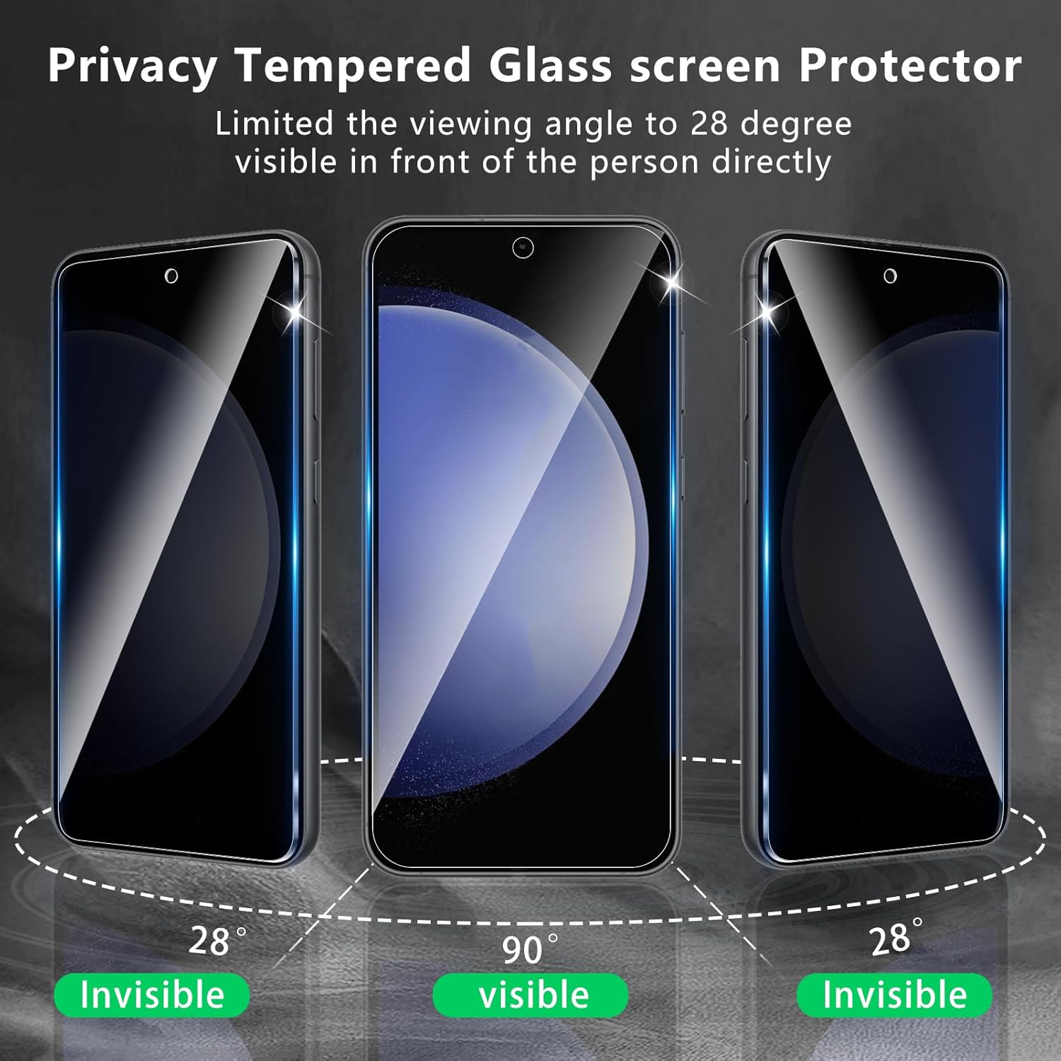 Lot de 2 films de protection d'écran conçus pour le Samsung Galaxy S23 FE avec lot de 2 protecteurs d'objectif d'appareil photo, film en verre trempé anti-espionnage à couverture complète, dureté 9H, sans bulles, facile à installer