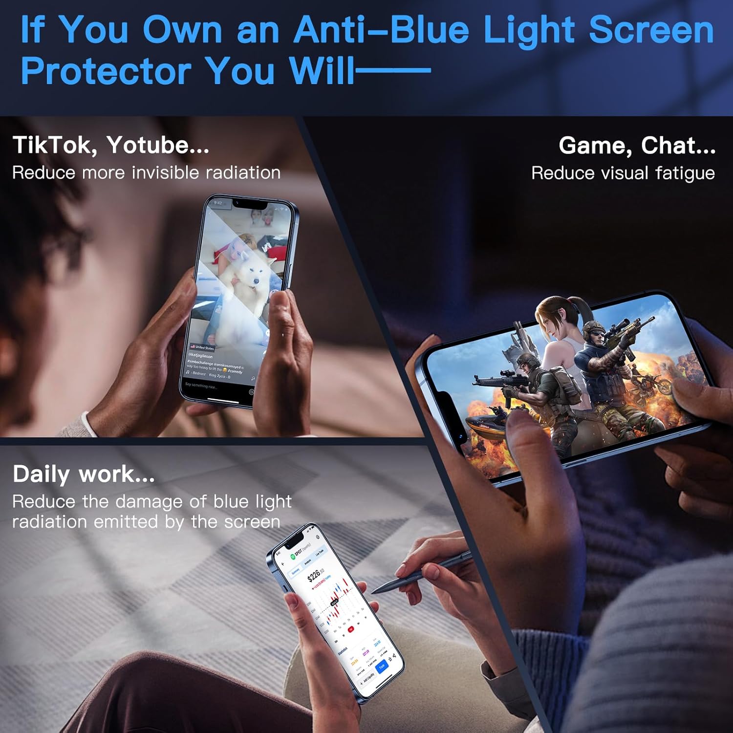 Protecteur d'écran Uyiton pour iPhone 13 Pro Max/14 Plus (anti-lumière bleue) - [Facile à installer] Couverture intégrale incassable [Compatible avec les coques] Protecteur d'écran en verre trempé 9H pour iPhone 13 Pro Max/14 Plus, lot de 2