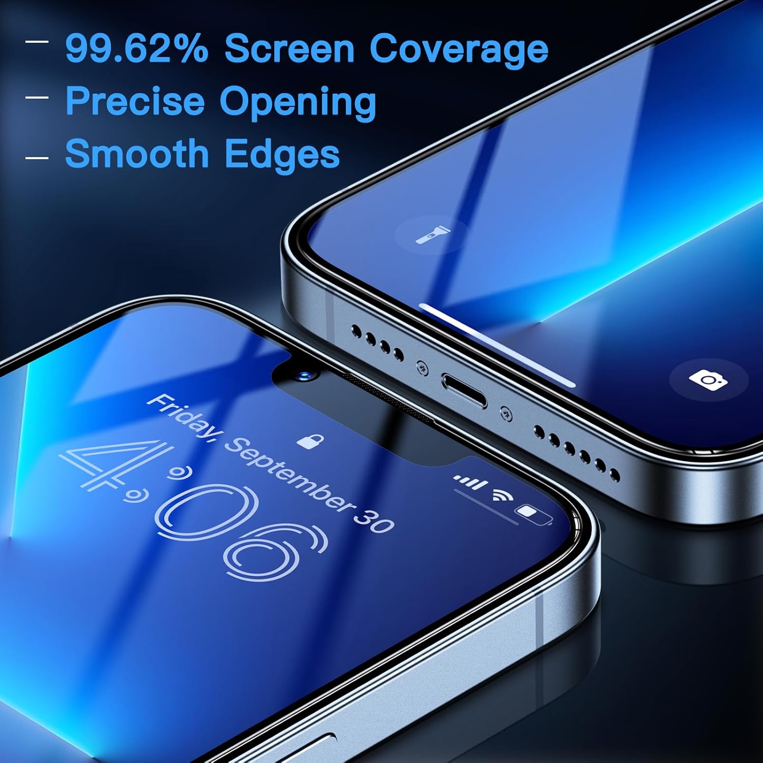 Protecteur d'écran Uyiton pour iPhone 13 Pro Max/14 Plus (anti-lumière bleue) - [Facile à installer] Couverture intégrale incassable [Compatible avec les coques] Protecteur d'écran en verre trempé 9H pour iPhone 13 Pro Max/14 Plus, lot de 2