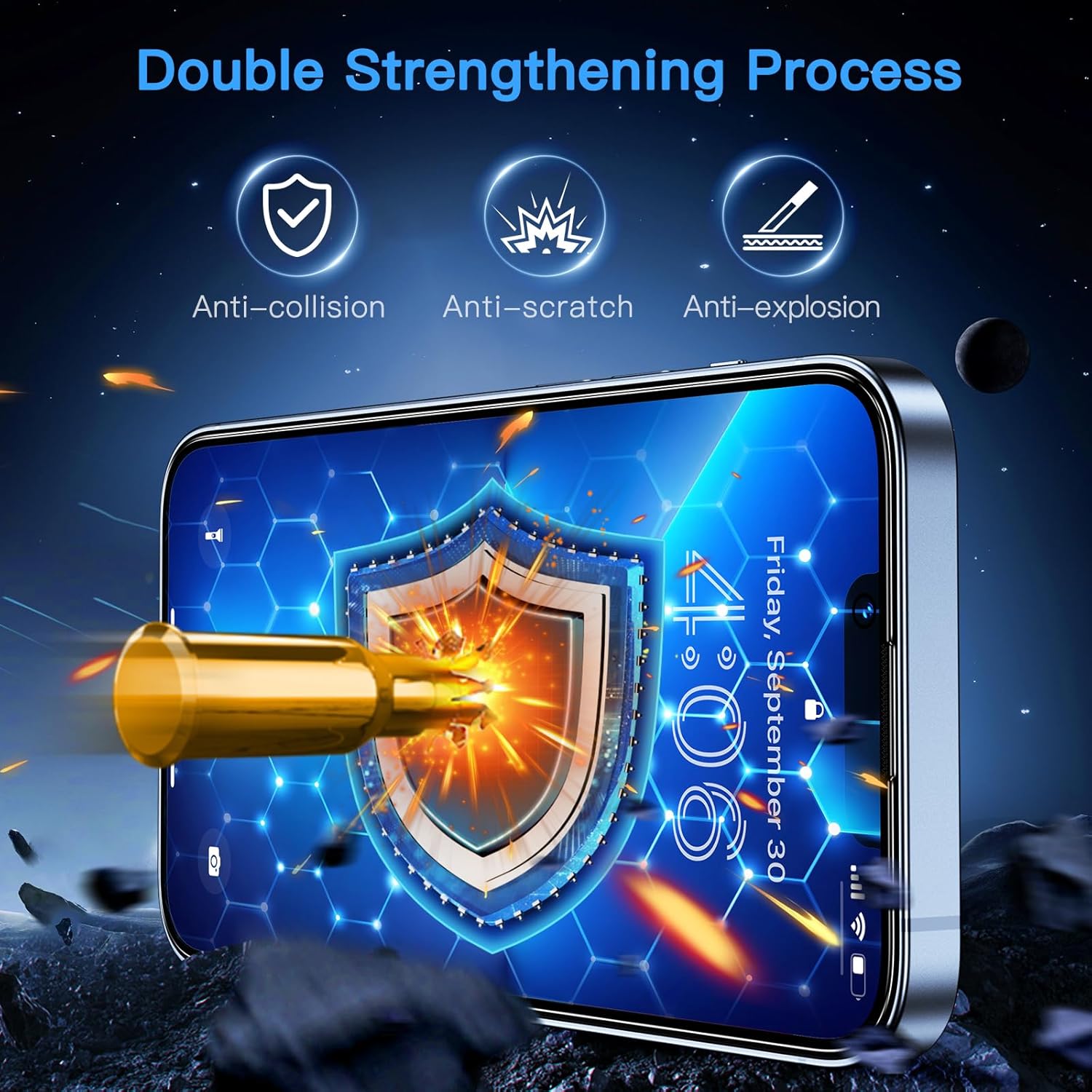 Protecteur d'écran Uyiton pour iPhone 13 Pro Max/14 Plus (anti-lumière bleue) - [Facile à installer] Couverture intégrale incassable [Compatible avec les coques] Protecteur d'écran en verre trempé 9H pour iPhone 13 Pro Max/14 Plus, lot de 2