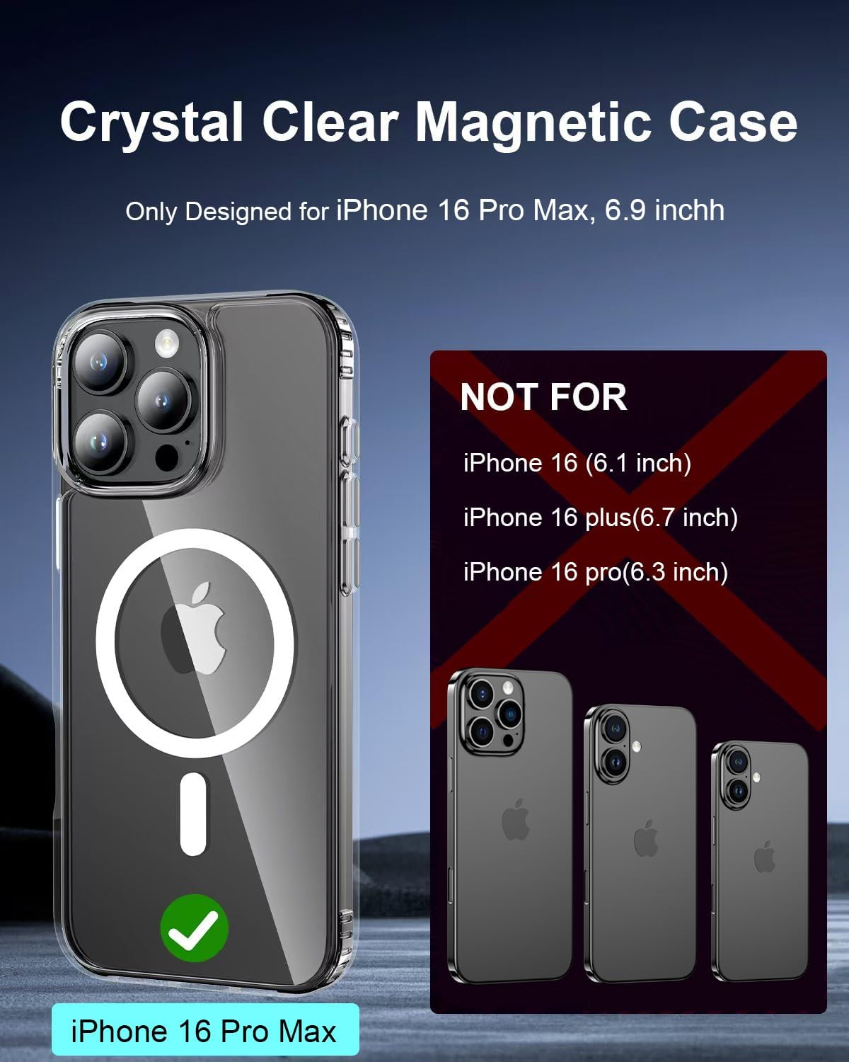 iPhone 16 Pro Max için Ultra Şeffaf Kılıf, MagSafe ile Uyumlu, [16FT Düşme Koruması] [Sararmaya Dayanıklı] iPhone 16 Pro Max için Çizilmeye Dayanıklı Manyetik İnce Telefon Kılıfı, Şeffaf