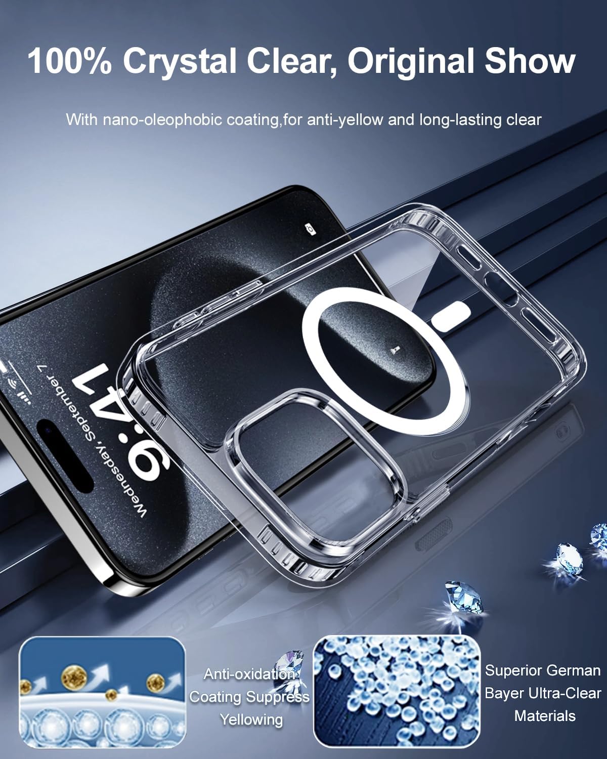 iPhone 16 Pro Max için Ultra Şeffaf Kılıf, MagSafe ile Uyumlu, [16FT Düşme Koruması] [Sararmaya Dayanıklı] iPhone 16 Pro Max için Çizilmeye Dayanıklı Manyetik İnce Telefon Kılıfı, Şeffaf