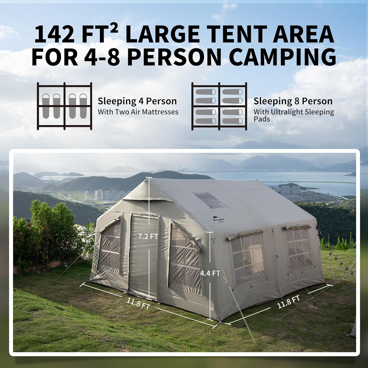 Naturehike Inflatable Tent, 4-8 Person Air Tent, 4 Season Inflatable Tents for Camping, Waterproof Windproof Inflatable House Tent for Adults, Easy Set up Inflatable Camping Tent · v2
