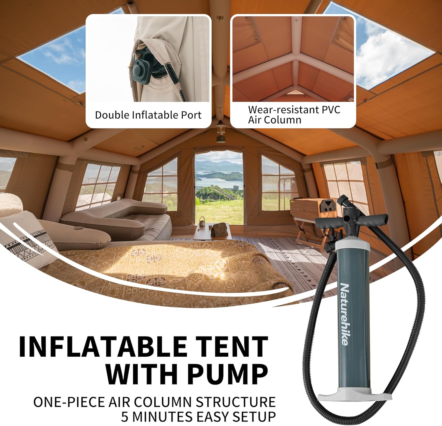 Naturehike Inflatable Tent, 4-8 Person Air Tent, 4 Season Inflatable Tents for Camping, Waterproof Windproof Inflatable House Tent for Adults, Easy Set up Inflatable Camping Tent · v2