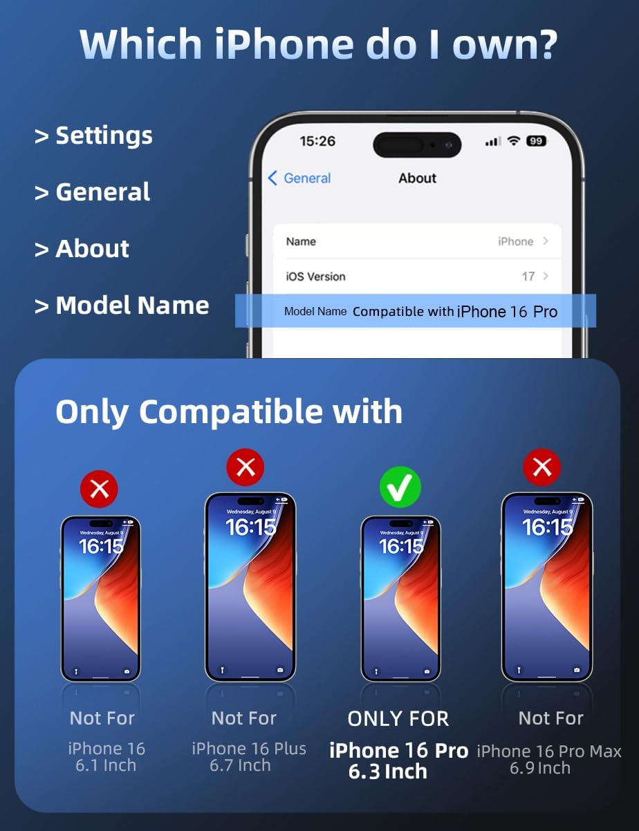 ruwa Screen Protector for iPhone 16 Pro[3-Pack] HD Clear Tempered Glass Film with Easy Installation Frame, Case Friendly