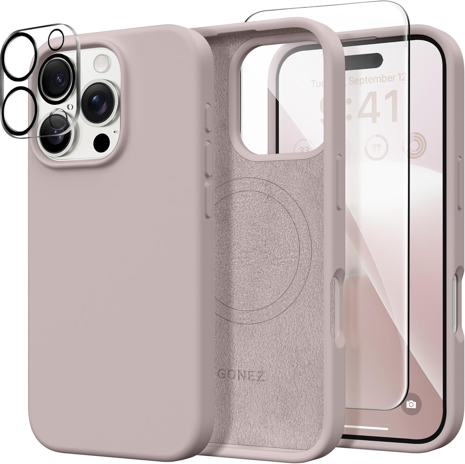 GONEZ Compatible with iPhone 16 Pro Max Case, Compatible with MagSafe, Liquid Silicone Case, 2 Screen Protectors   2 Len Protectors, Full Body Protective Shockproof Phone Cover 6.9, Light Taro