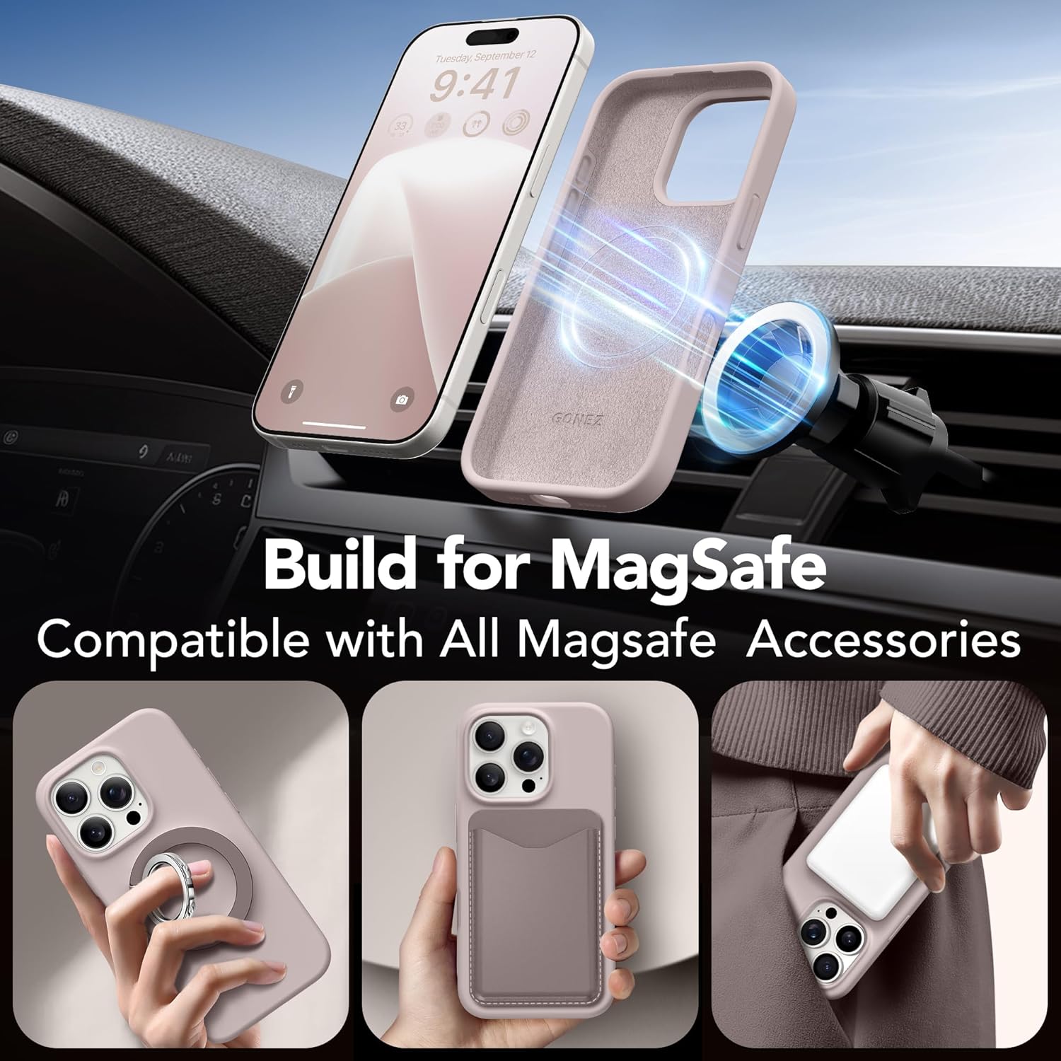 GONEZ Compatible with iPhone 16 Pro Max Case, Compatible with MagSafe, Liquid Silicone Case, 2 Screen Protectors 2 Len Protectors, Full Body Protective Shockproof Phone Cover 6.9, Light Taro