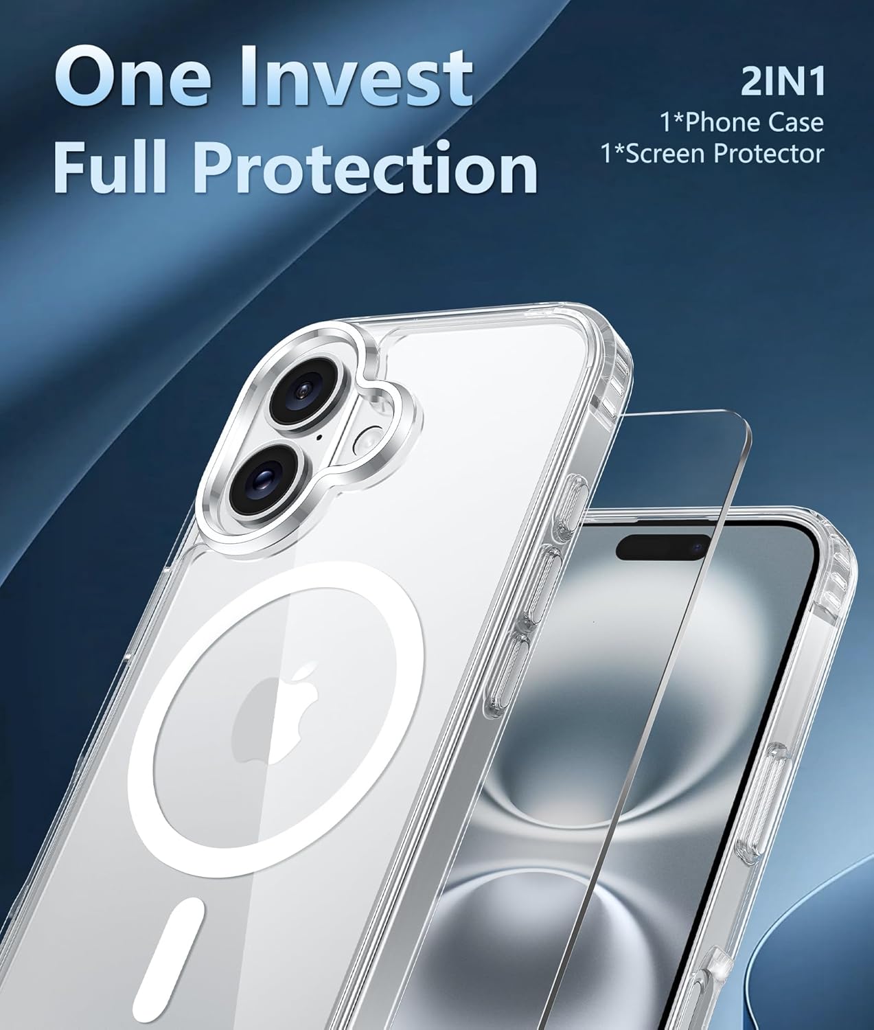FNTCASE untuk iPhone 16 Plus Case: Casing Bening Magnetik Kelas Militer Pelindung Jatuh Anti Menguning Penutup Ponsel - Bumper Pelindung Tahan Guncangan Kasar Casing Transparan (Bening)