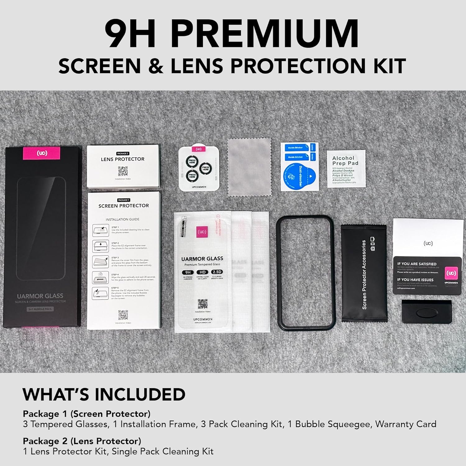 ฟิล์มกันรอยเลนส์กล้องหน้าจอใส UARMOR เข้ากันได้กับ [iPhone 16 Pro Max] กระจกนิรภัย 9H พร้อมชุดติดตั้งง่าย - แพ็ค 3 ชิ้น (ฟิล์มกันรอยหน้าจอ 3 ชิ้น, ชุดฟิล์มกันรอยเลนส์ 1 ชิ้น)