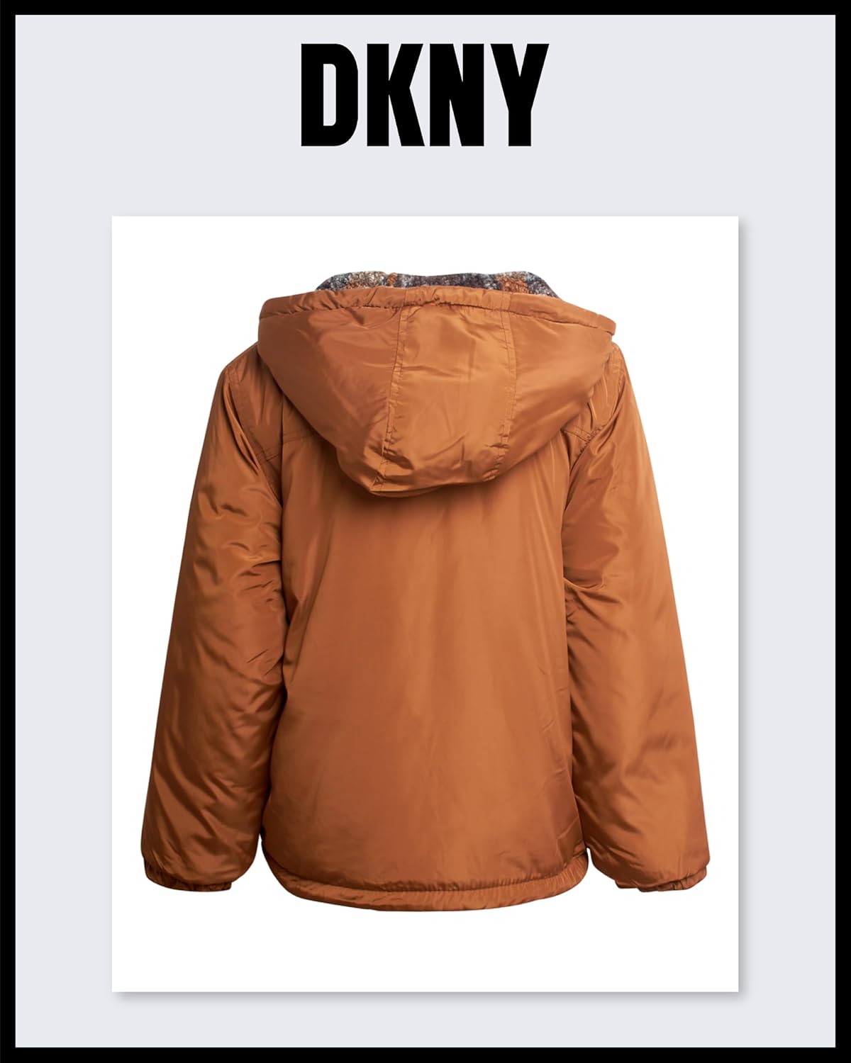 DKNY Boys Puffer Jacket - Zip Up Hooded Reversible Puffer to Plaid Sherpa Winter Jacket - Outerwear Jackets for Boys (8-20)