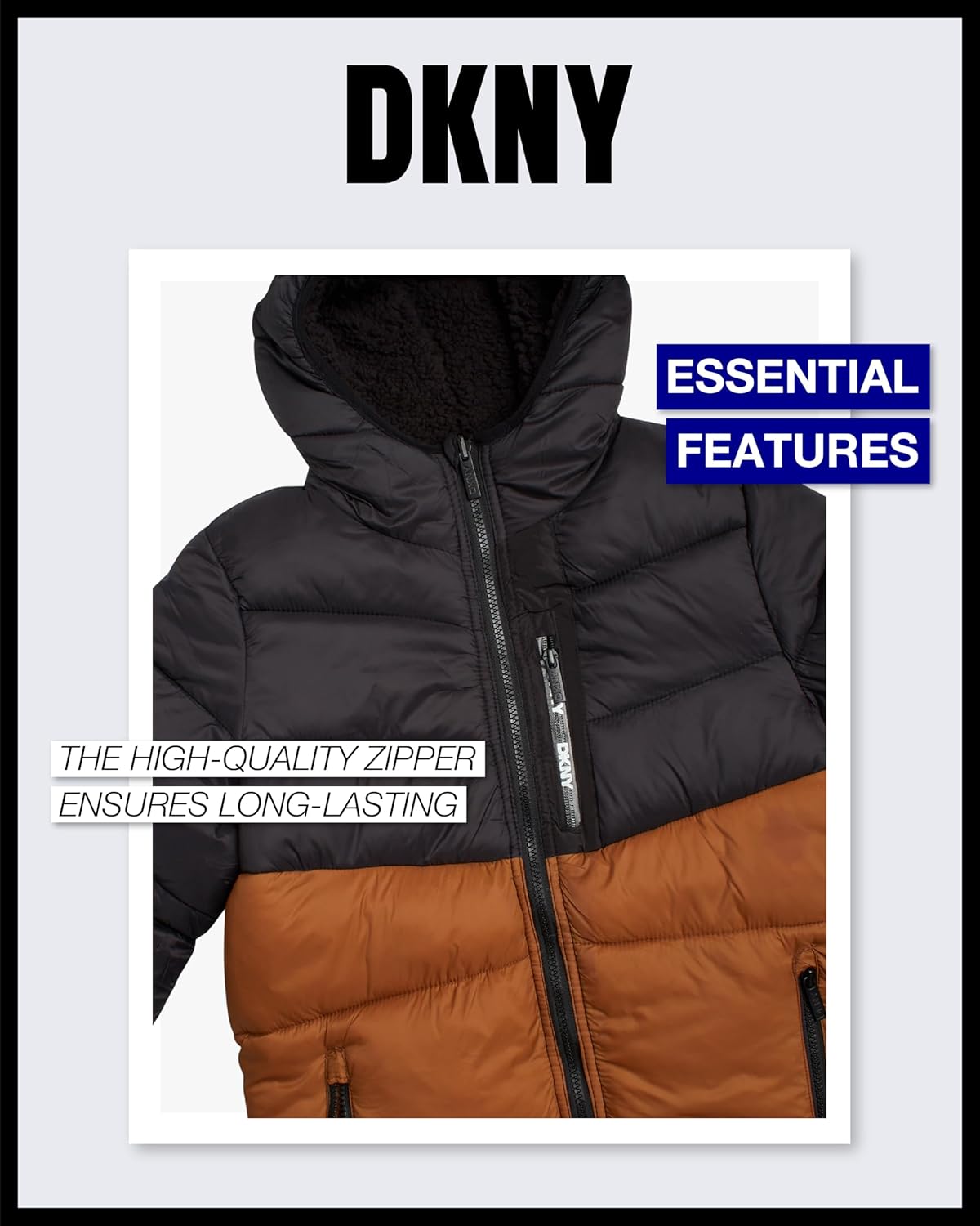 DKNY Boys Puffer Jacket - Full Zip Up Hooded Reversible Puffer to Sherpa Winter Jacket - Heavyweight Jackets for Boys (8-20)