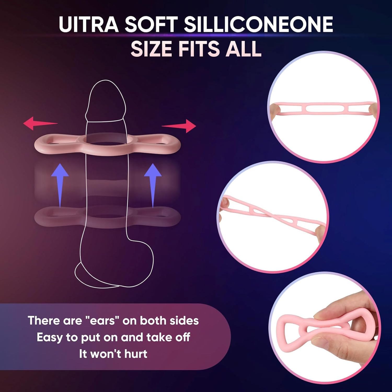 Set di anelli per cazzo/pene in silicone con 3 anelli a C - Aiuta a creare erezioni più sode e spesse - linguette laterali per una facile rimozione e regolazione giocattoli sessuali per adulti per uomini o coppia