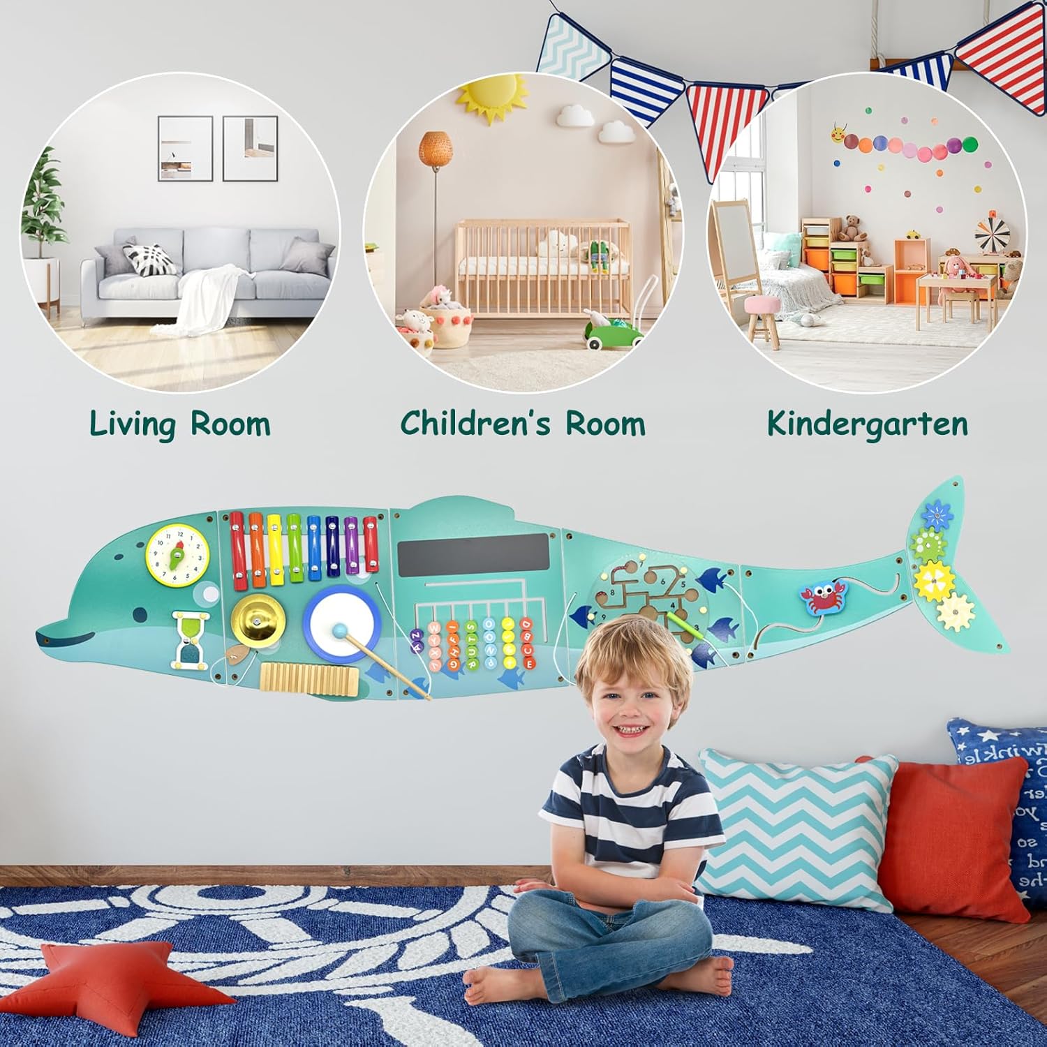 Activity Wall Busy Board Panels, Montessori Sensory Toys, Wall Activity Center, Educational Toy, Interactive Wooden Learning Toy for Toddler Playroom  Childrens Daycare · v6