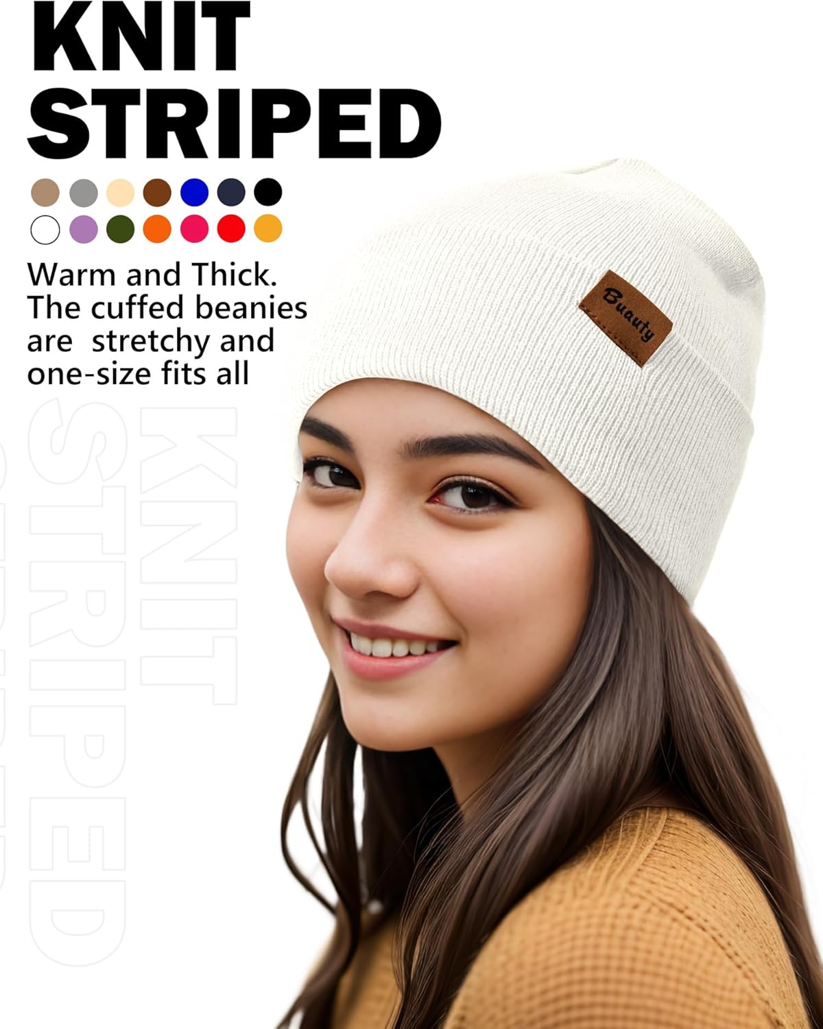 Beanie-Mützen für Herren, Damen, gestrickte Wintermütze, warme Totenkopf-Strumpfmütze, gestreifte Schneemütze, beheizte Mütze mit Bündchen