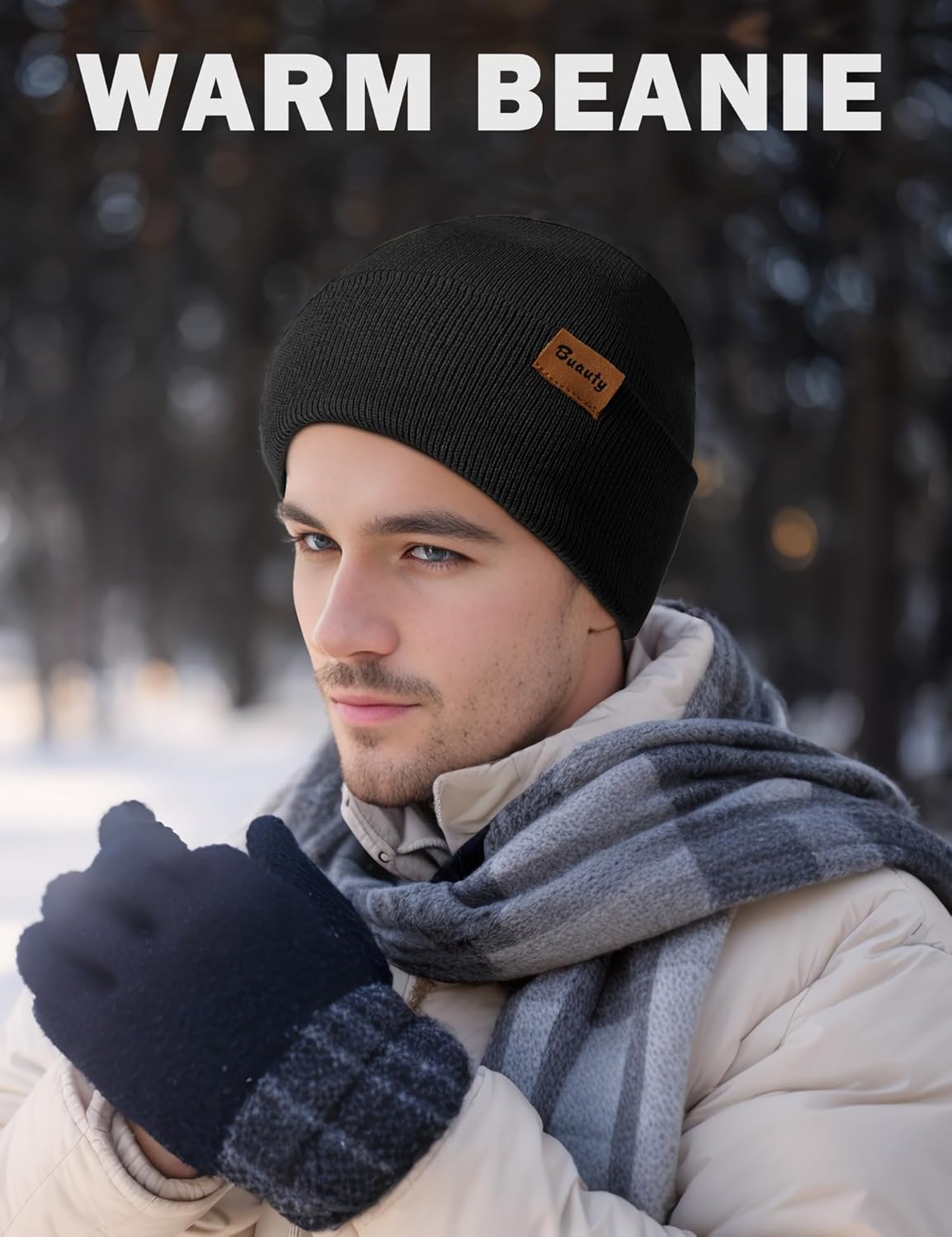 Beanie-Mützen für Herren, Damen, gestrickte Wintermütze, warme Totenkopf-Strumpfmütze, gestreifte Schneemütze, beheizte Mütze mit Bündchen