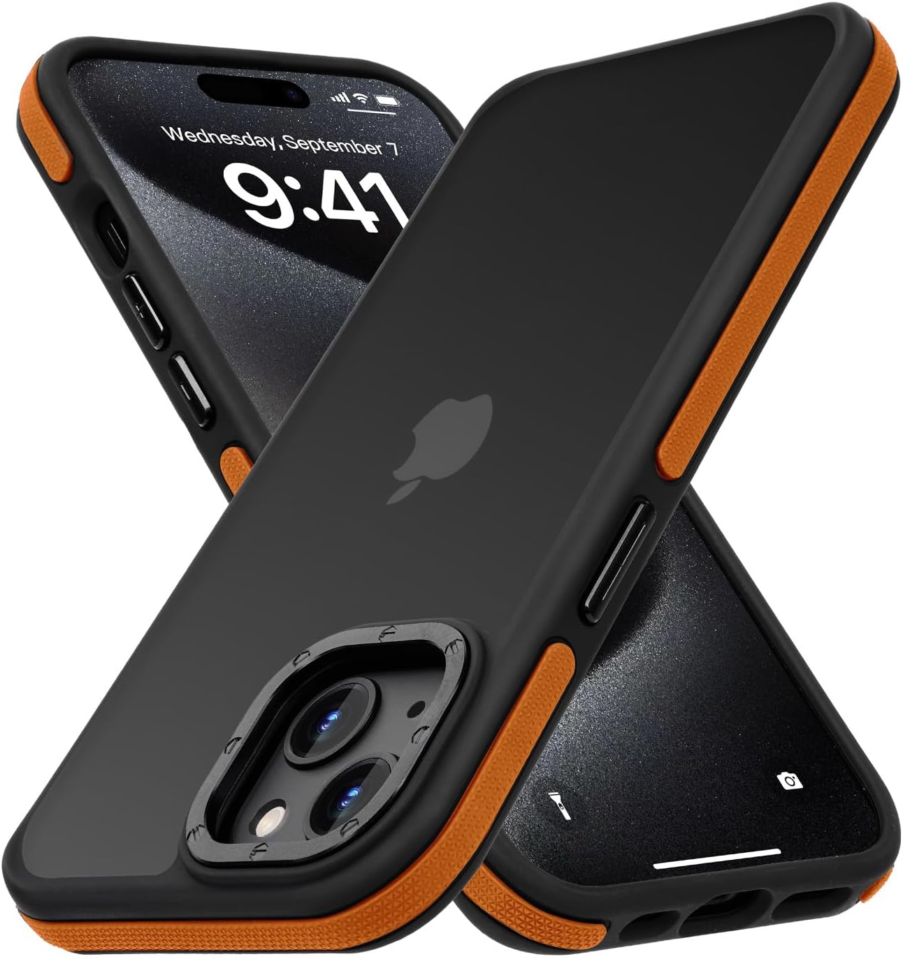 for iPhone 14 Phone Case, Shockproof iPhone 13 Case, Military Grade Drop Protection, Protective Hard Back Slim Translucent Case for iPhone 13/14 6.1', Orange Bumper · v7