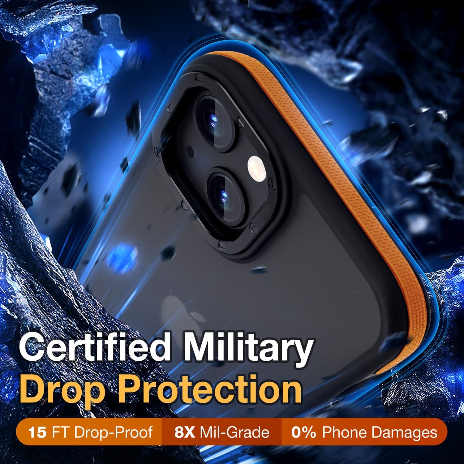 Ốp lưng điện thoại iPhone 14, Ốp lưng chống sốc iPhone 13, Bảo vệ chống rơi cấp độ quân sự, Ốp lưng cứng bảo vệ mỏng trong suốt cho iPhone 13/14 6.1', Ốp lưng màu cam