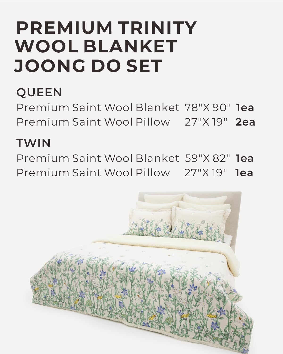 Premium Saint Korean Wool Blanket Joong Do Queen Size 78 x 90 - Luxury Comforter Set Australian Wool Duvet Warm Blanket Bedding Soft Fluffy Heavy Grey All Season Bedding · v6