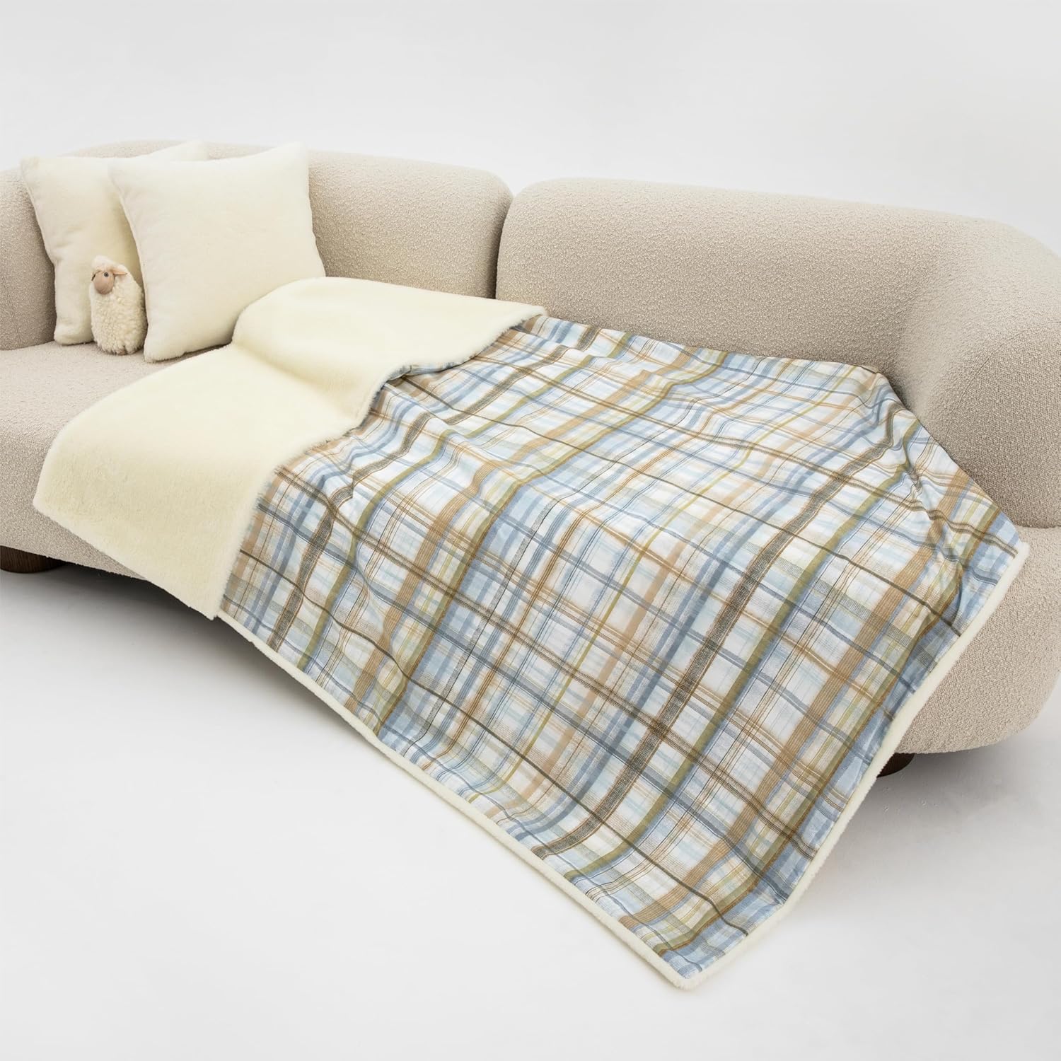 CRISPY BAA BAA- 100% Wool Korean Cabin Blanket London Fog 51 70" - Cozy Fleece Blankets for Adults Thick Heavy Soft Ideal for All Seasons Living Room Camping · v4
