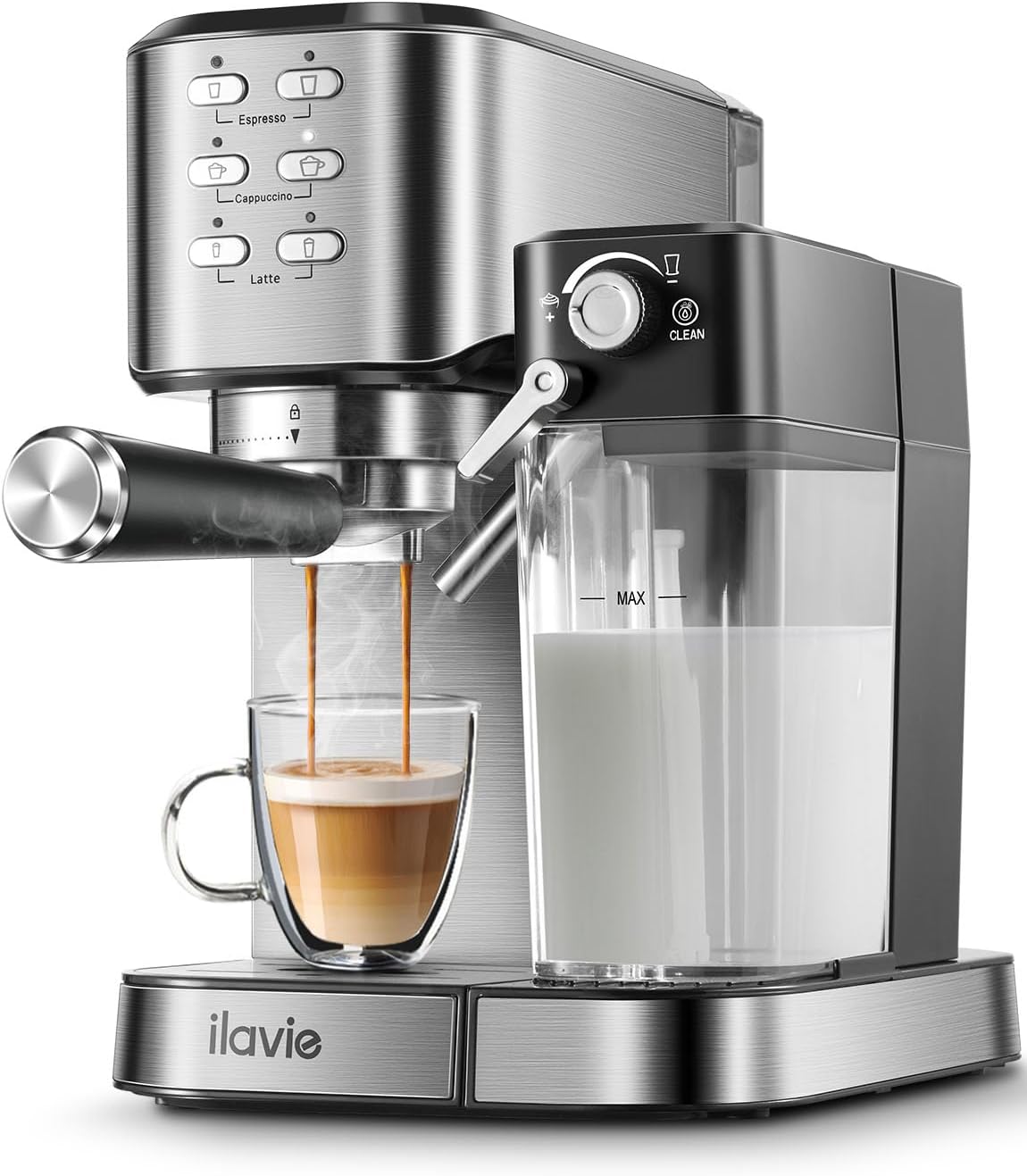 เครื่องชงกาแฟเอสเพรสโซพร้อมเครื่องตีฟองนมอัตโนมัติ 6 in 1 20 บาร์ เครื่องทำกาแฟเอสเพรสโซ คาปูชิโน ลาเต้ พร้อมอ่างเก็บน้ำนมแบบถอดได้ 24 ออนซ์ เหมาะสำหรับใช้ในบ้าน