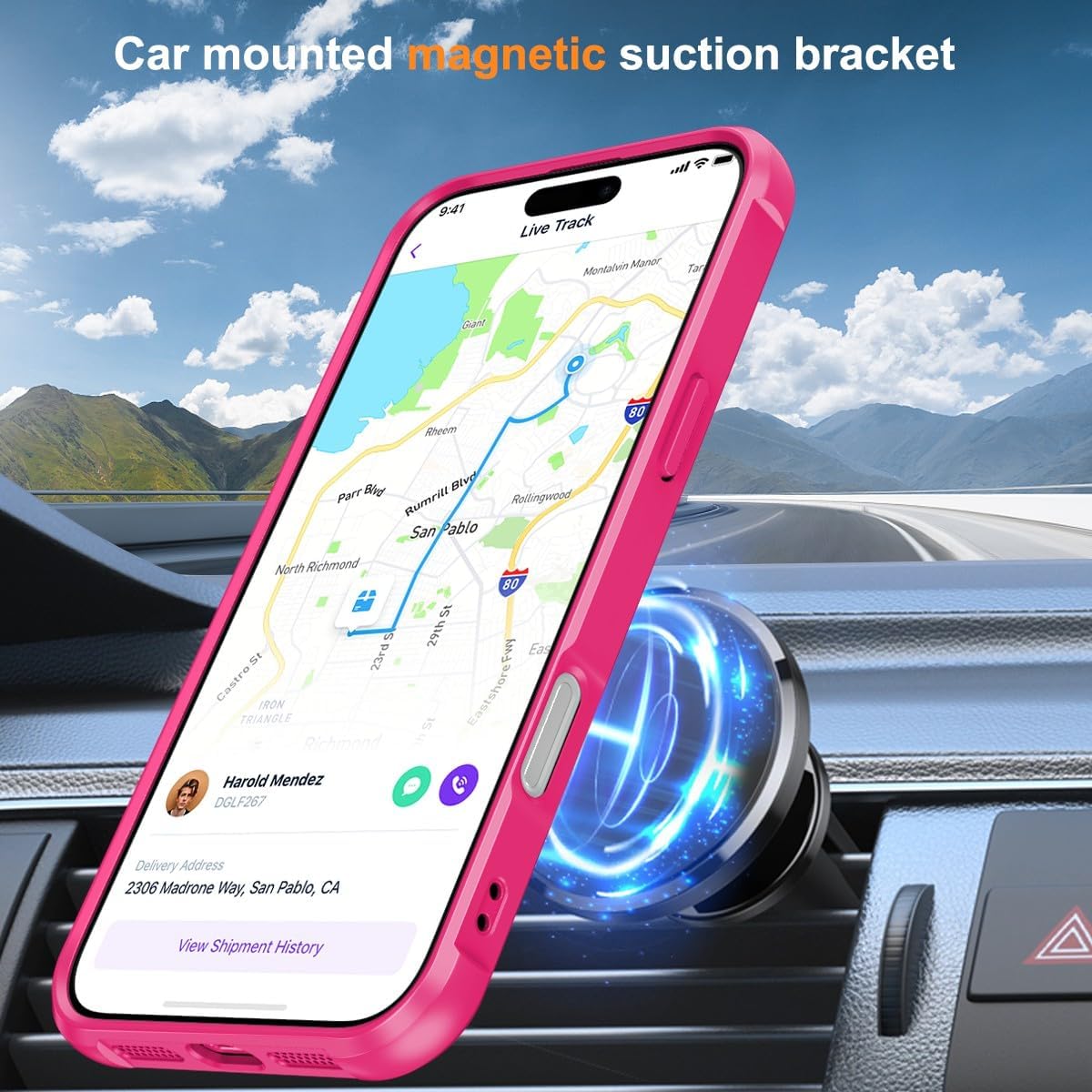 Magnetic Invisible Ring for iPhone 16 Case, [Compatible with MagSafe], [Military Grade Shockproof], Slim Shockproof Translucent Matte Protective Phone Cover for iPhone 16, Hot Pink