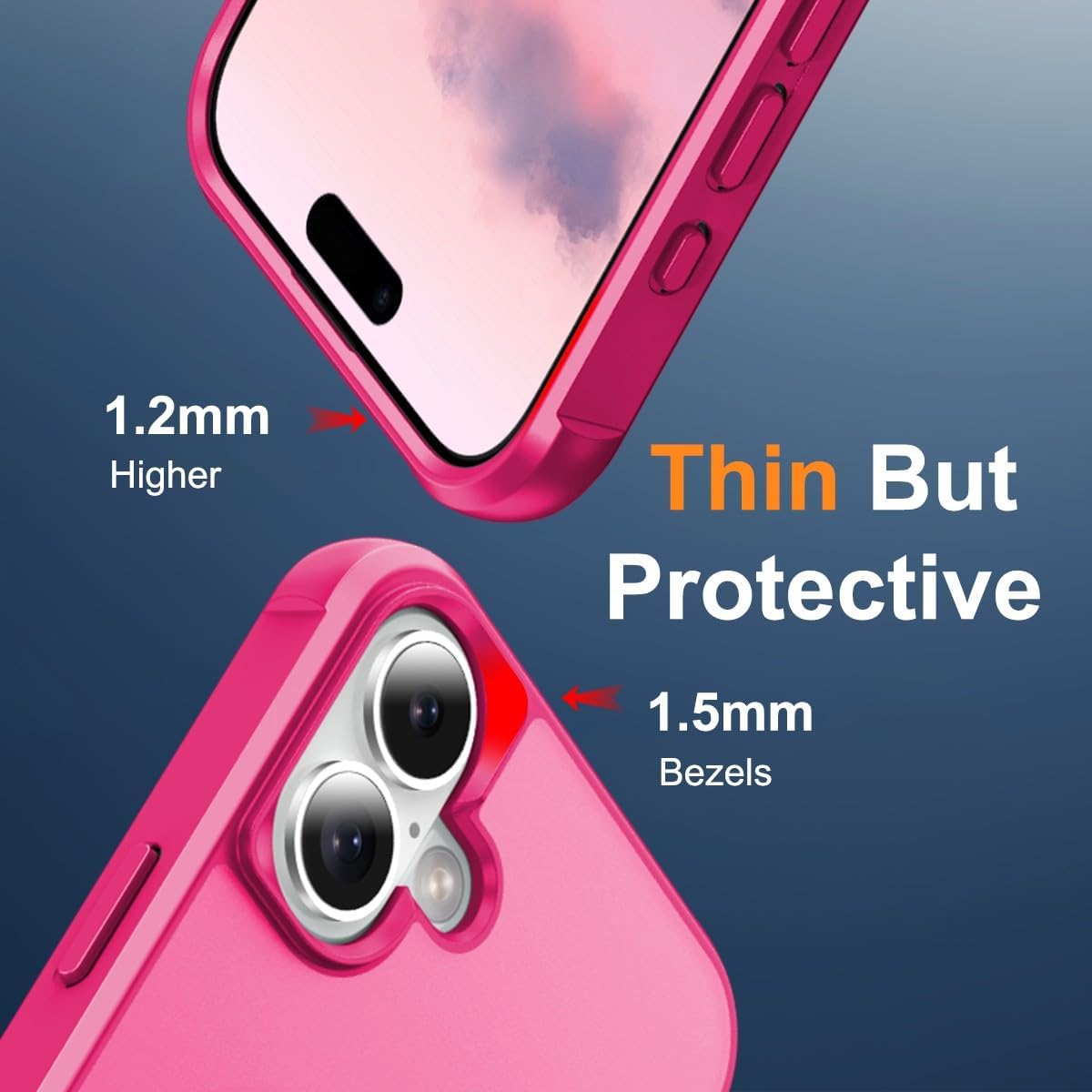 Magnetic Invisible Ring for iPhone 16 Case, [Compatible with MagSafe], [Military Grade Shockproof], Slim Shockproof Translucent Matte Protective Phone Cover for iPhone 16, Hot Pink