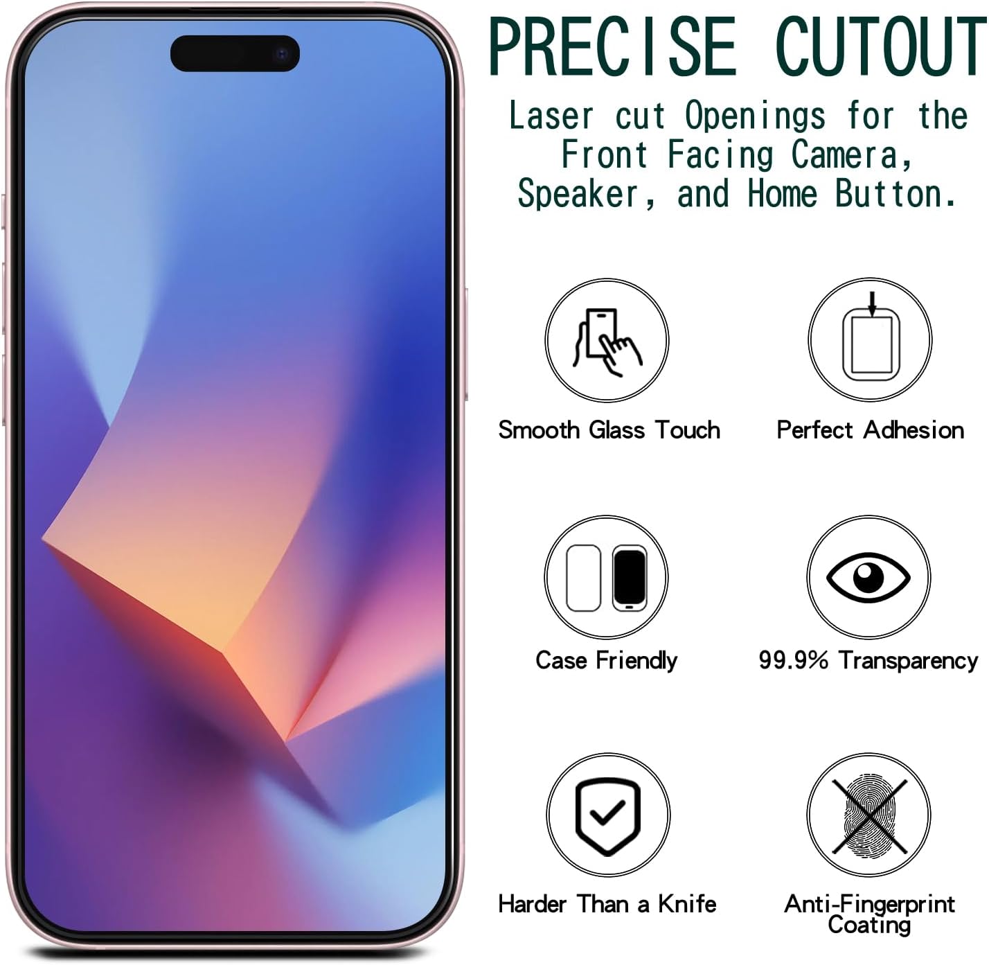 KAREEN [Lot de 2 films de protection d'écran pour iPhone 16 en verre trempé, anti-rayures, sans bulles, dureté 9H, facile à installer