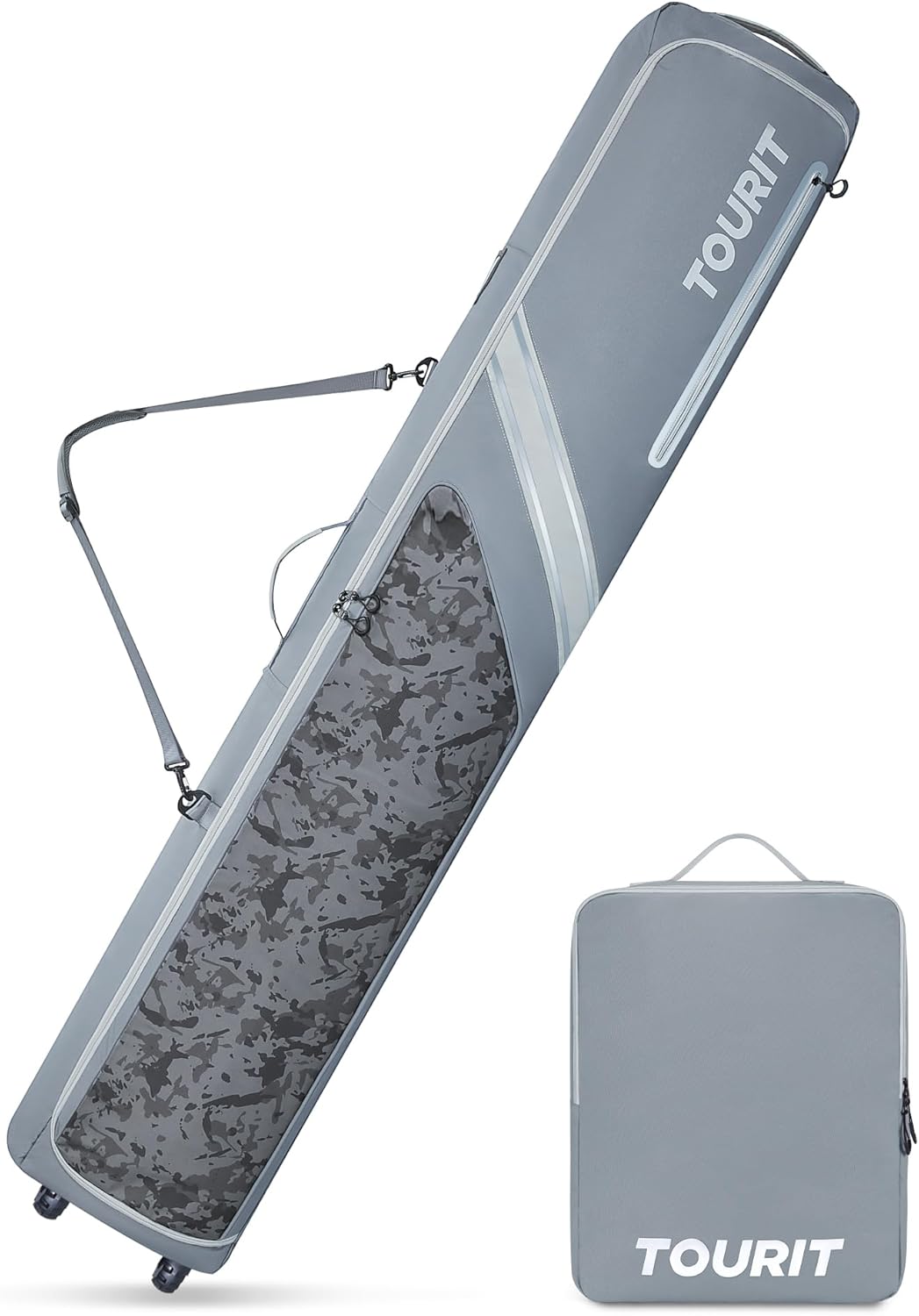 TOURIT Rolling Ski Bag and Ski Boot Bag Combo - Fully Padded Ski Bag with Wheels for Air Travel, Water-Resistant 900D Oxford Fabric, Foldable Wheeled Ski Bag Holds 2 Pairs of Skis (195cm) · v2
