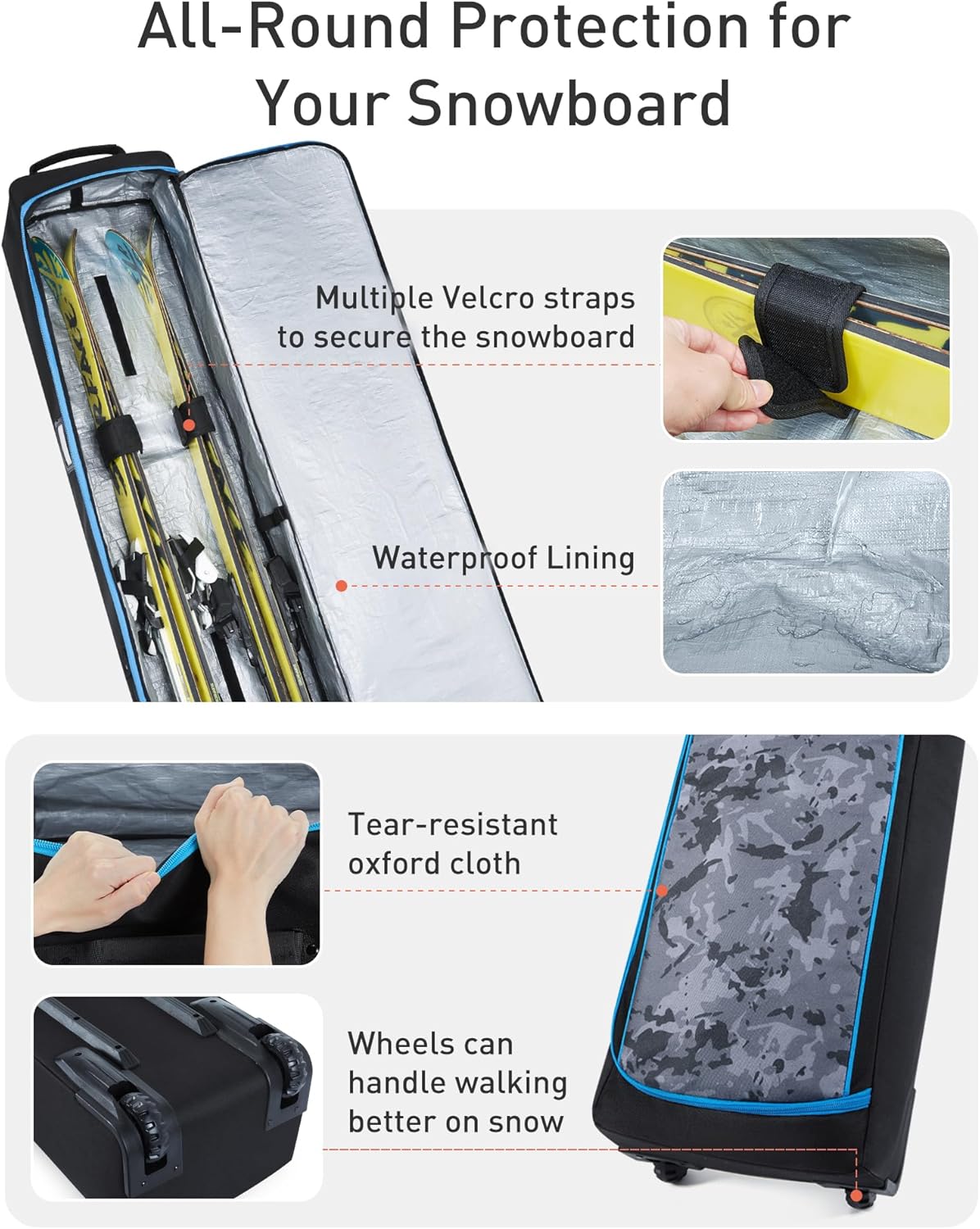 TOURIT Rolling Ski Bag and Ski Boot Bag Combo - Fully Padded Ski Bag with Wheels for Air Travel, Water-Resistant 900D Oxford Fabric, Foldable Wheeled Ski Bag Holds 2 Pairs of Skis (195cm) · v2