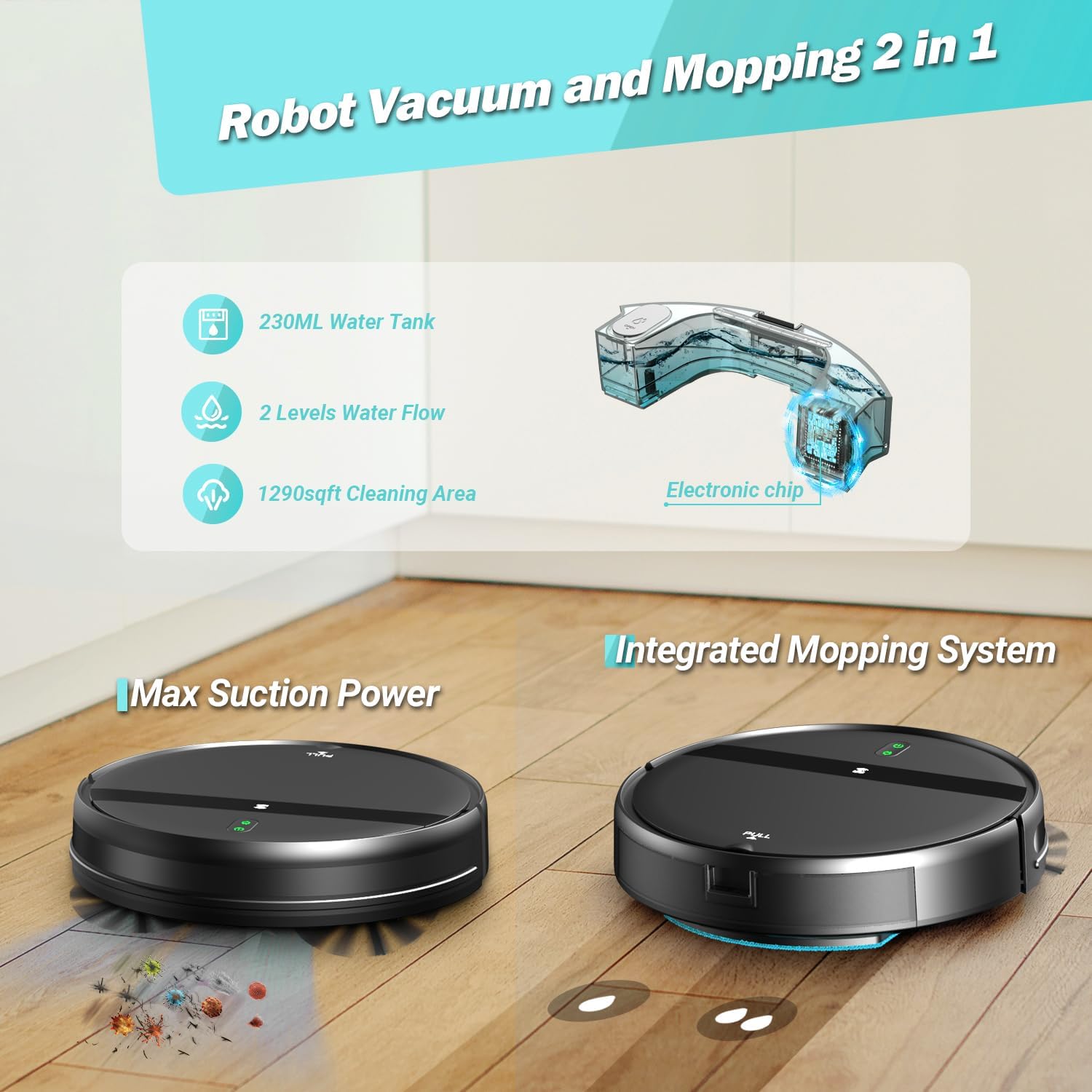 Robot Vacuum and Mop Combo, Tangle-Free Powerful Suction, Robotic Vacuum Cleaner - Alexa  App Scheduling, Long Runtime, Automatic Robot Vacuum Cleaners for Home · v3
