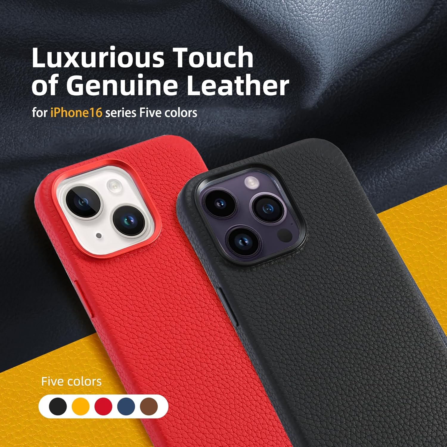 Leather Case for iPhone 16 Pro Max Case Compatible with MagSafe- Stylish Litchi Top Grain Cowhide Genuine Leather Phone Case with Protective Soft Lining, Metal Buttons  Camera Frame, 6.9 Inch