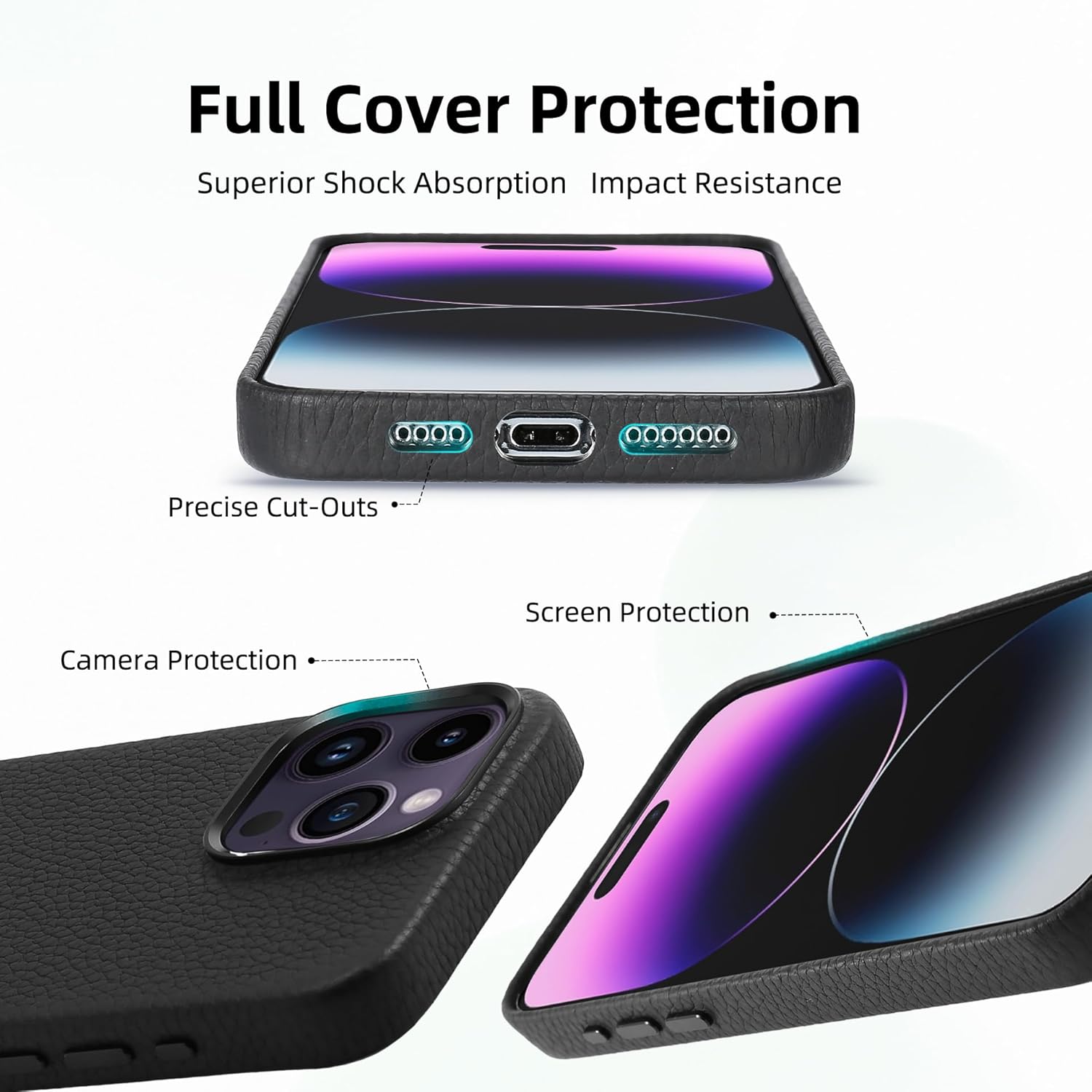 Leather Case for iPhone 16 Pro Max Case Compatible with MagSafe- Stylish Litchi Top Grain Cowhide Genuine Leather Phone Case with Protective Soft Lining, Metal Buttons  Camera Frame, 6.9 Inch