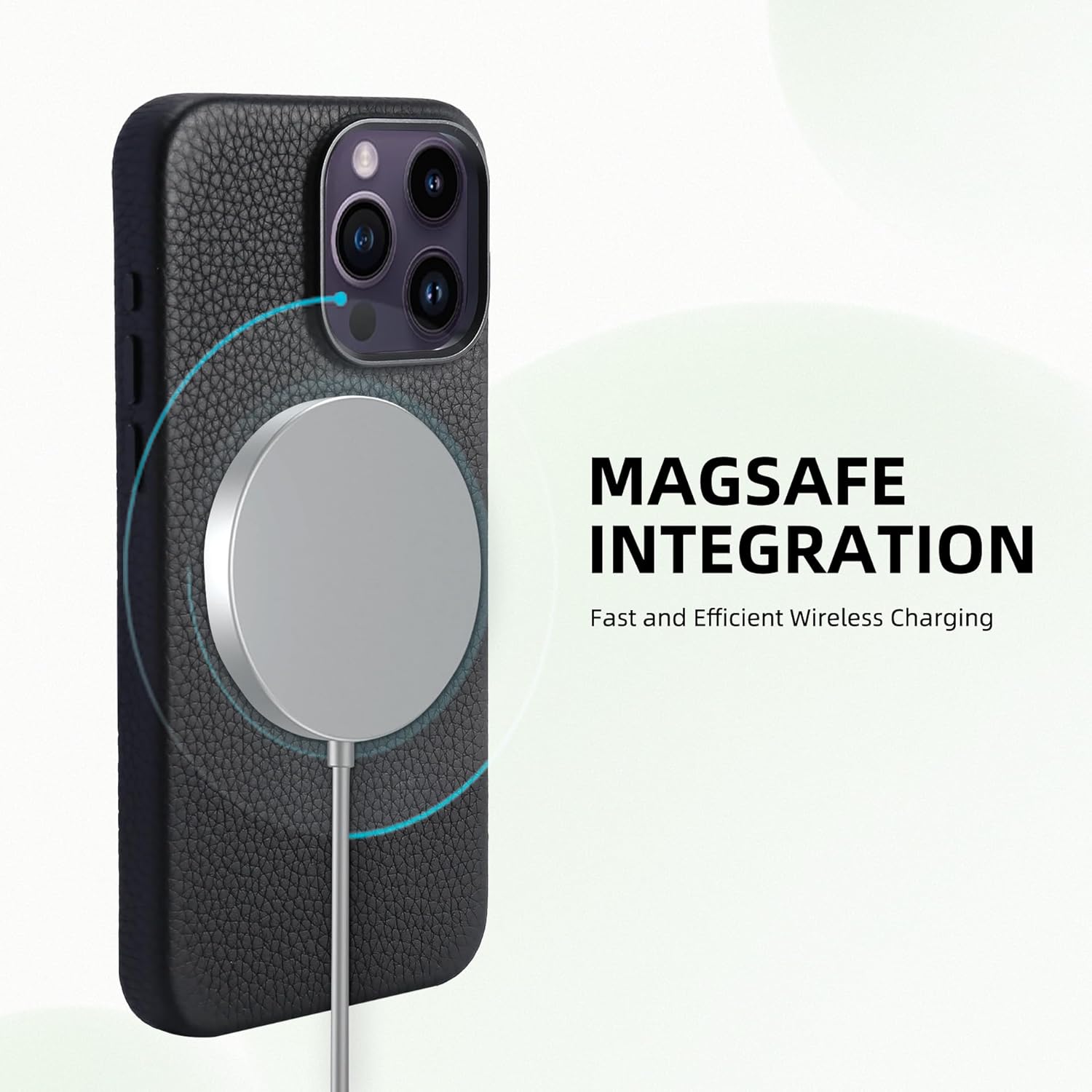Leather Case for iPhone 16 Pro Max Case Compatible with MagSafe- Stylish Litchi Top Grain Cowhide Genuine Leather Phone Case with Protective Soft Lining, Metal Buttons  Camera Frame, 6.9 Inch