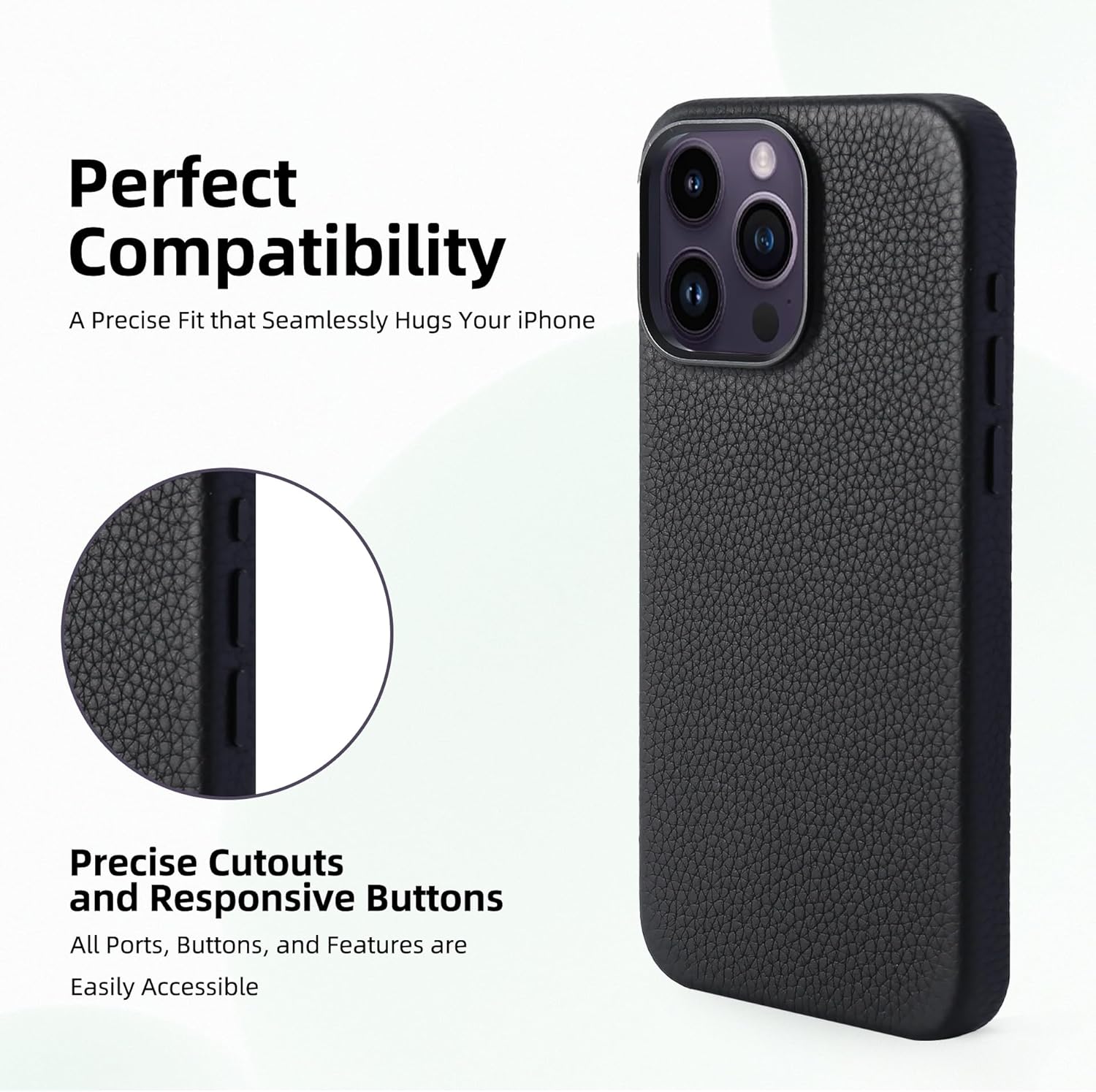 Leather Case for iPhone 16 Pro Max Case Compatible with MagSafe- Stylish Litchi Top Grain Cowhide Genuine Leather Phone Case with Protective Soft Lining, Metal Buttons  Camera Frame, 6.9 Inch
