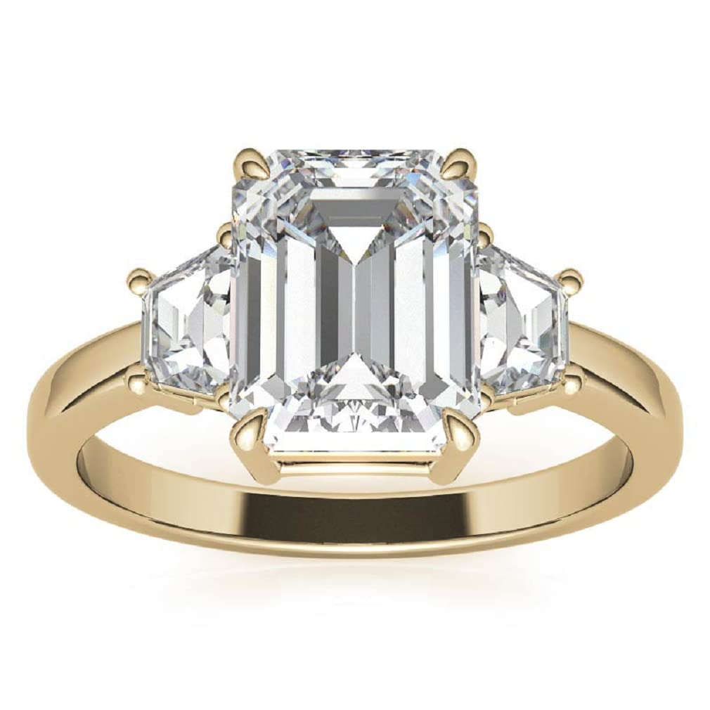 แหวนหมั้นเพชรเม็ดเดี่ยวทรงมรกต Moissanite 2 CT ทองคำเหลือง 10K ขนาด 3-12 แหวนสำหรับผู้หญิง (ทองคำเหลืองแท้ 14K)