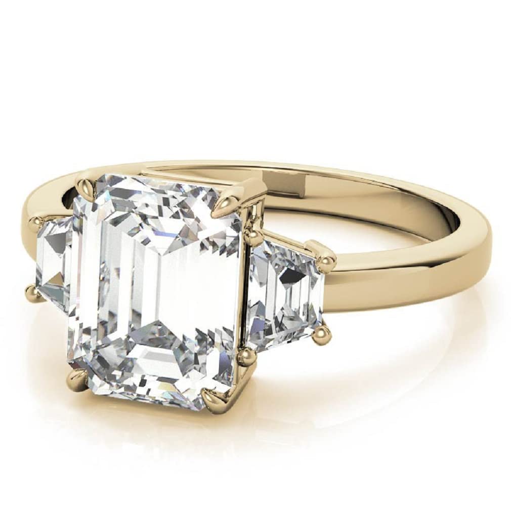 แหวนหมั้นเพชรเม็ดเดี่ยวทรงมรกต Moissanite 2 CT ทองคำเหลือง 10K ขนาด 3-12 แหวนสำหรับผู้หญิง (ทองคำเหลืองแท้ 14K)