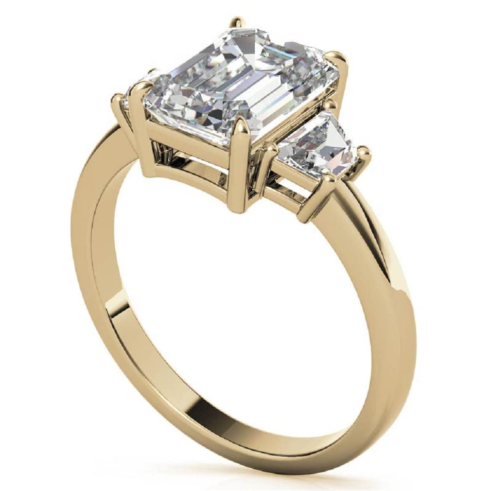 แหวนหมั้นเพชรเม็ดเดี่ยวทรงมรกต Moissanite 2 CT ทองคำเหลือง 10K ขนาด 3-12 แหวนสำหรับผู้หญิง (ทองคำเหลืองแท้ 14K)