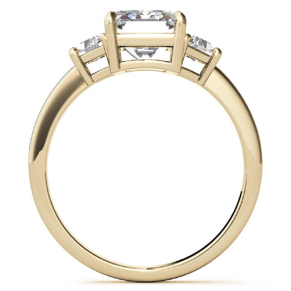 แหวนหมั้นเพชรเม็ดเดี่ยวทรงมรกต Moissanite 2 CT ทองคำเหลือง 10K ขนาด 3-12 แหวนสำหรับผู้หญิง (ทองคำเหลืองแท้ 14K)