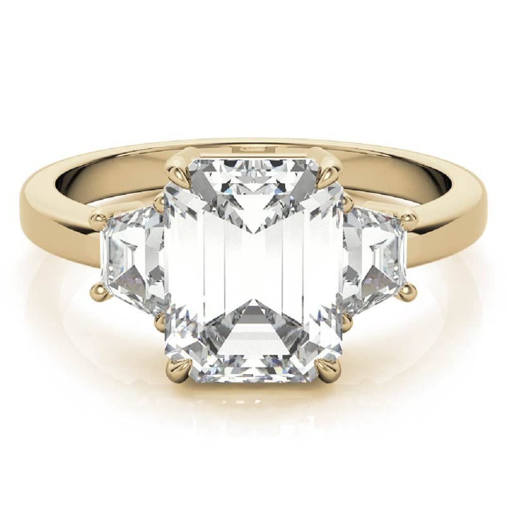 แหวนหมั้นเพชรเม็ดเดี่ยวทรงมรกต Moissanite 2 CT ทองคำเหลือง 10K ขนาด 3-12 แหวนสำหรับผู้หญิง (ทองคำเหลืองแท้ 14K)