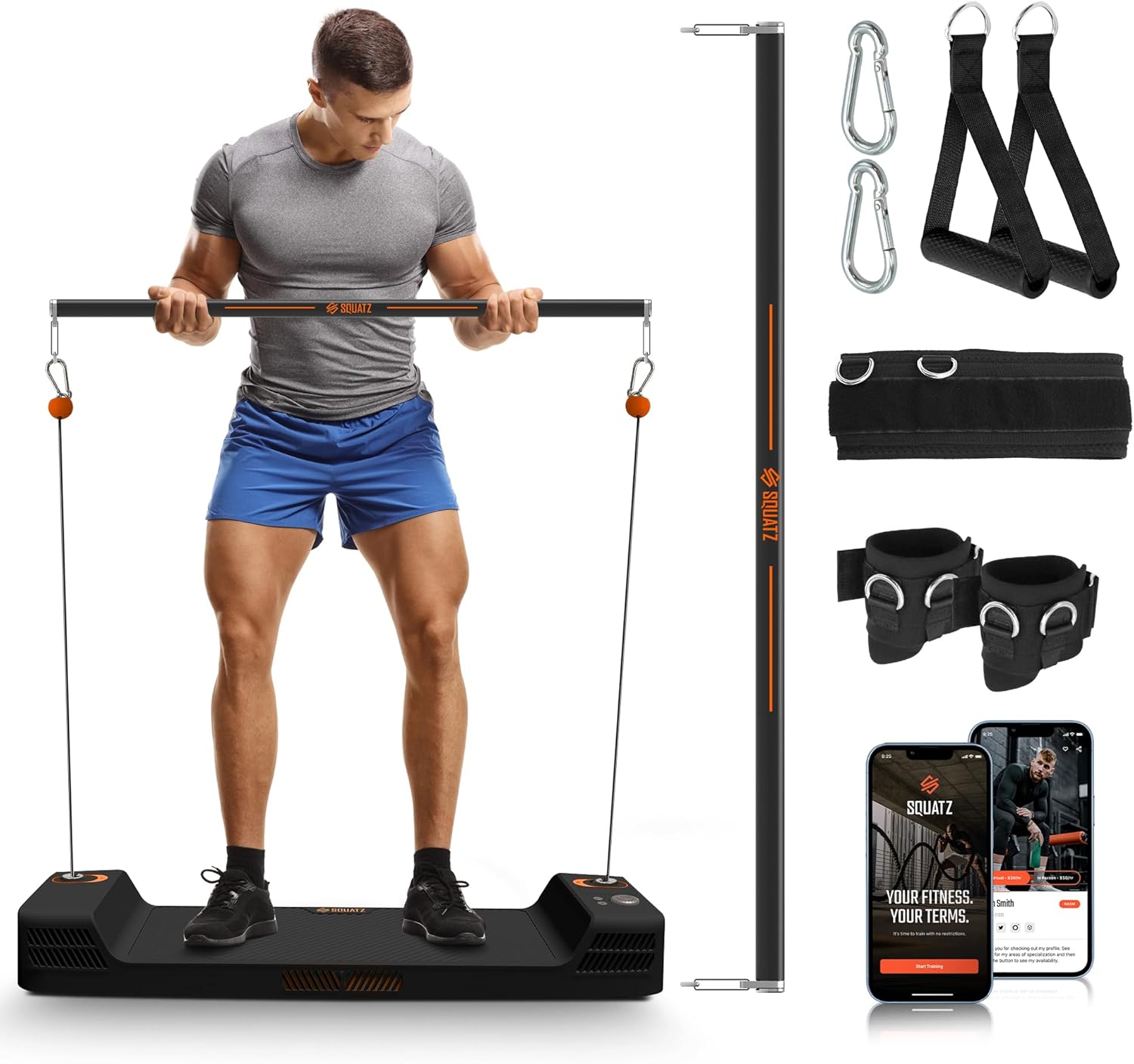SQUATZ Apollo Board Mini: 150lb Resistance Smart Cable Machine, Functional Trainer for Full Body Workouts, Full Body Strength, Digital Home Gym Equipment with Free App includes Accessories, Orange · v3