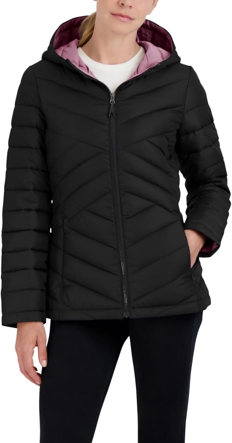 Nautica Womens Short Stretch Lightweight Puffer Jacket with Removeable Hood
