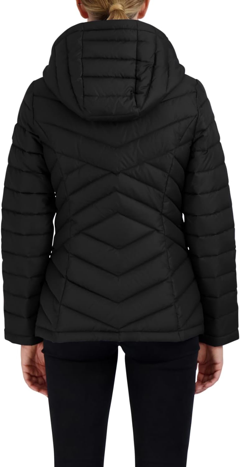 Nautica Womens Short Stretch Lightweight Puffer Jacket with Removeable Hood · v10
