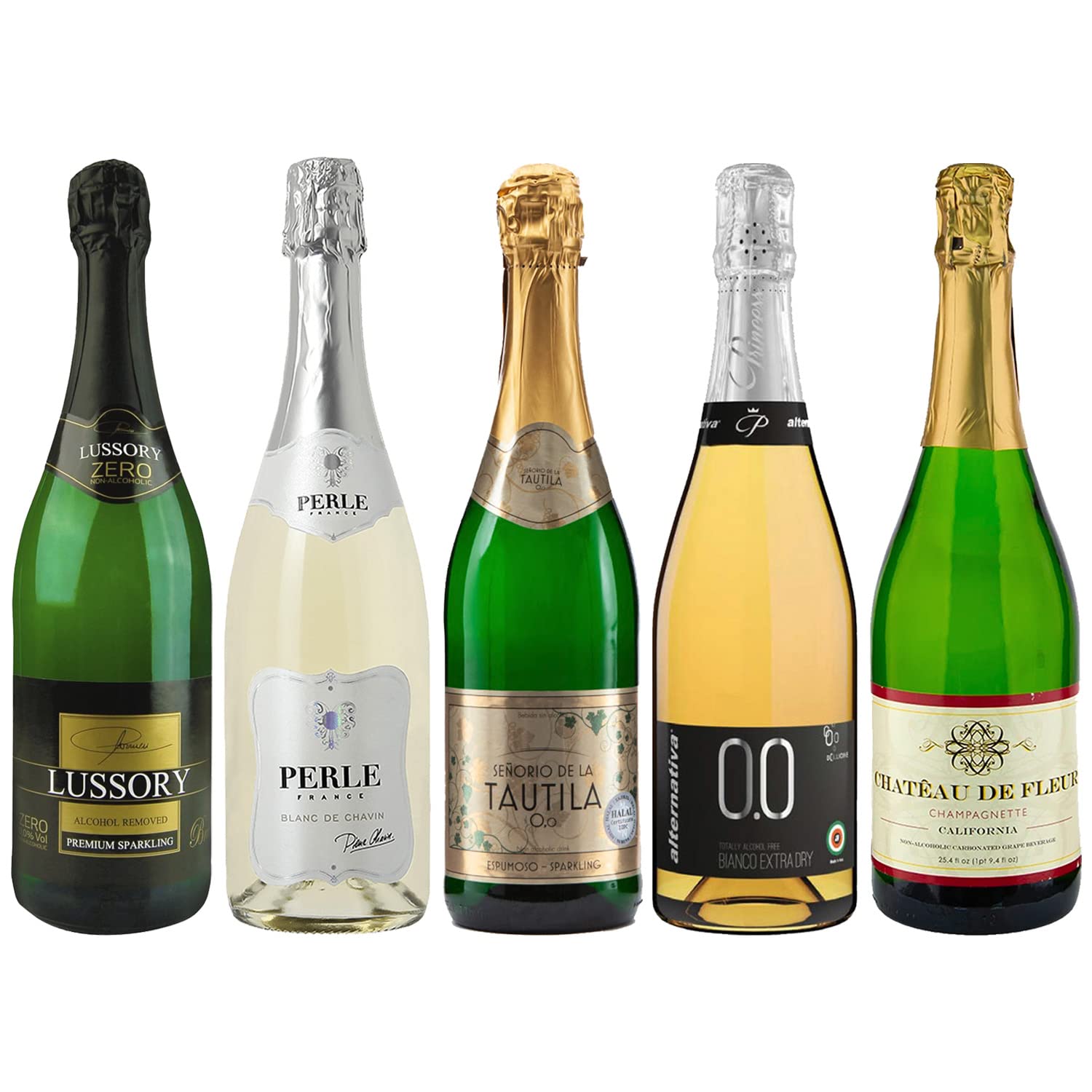 Top Năm (5) Rượu vang sủi bọt không cồn (Pháp | Ý | Tây Ban Nha | Hoa Kỳ) có Lussory Brut, Perle Blanc, Tautila Espumoso, Princess Bollicine Extra Dry, Chateau de Fleur (Tiệc nếm thử)