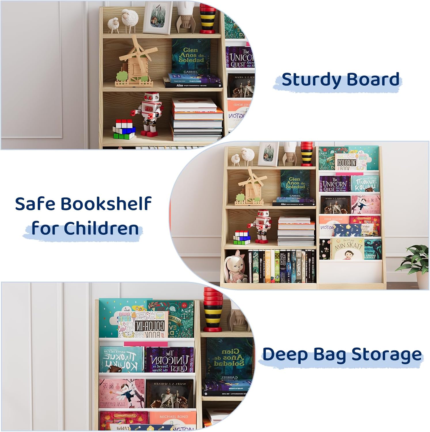 KIDINIX 5 Tier Kids Bookshelf with Storage,Toddler Book Display Shelves,Wooden Children Book Rack, Montessori Kids Story Book, Painting Book Organizer, Suit for Kids Room, Nursery,Living Room, White · v6