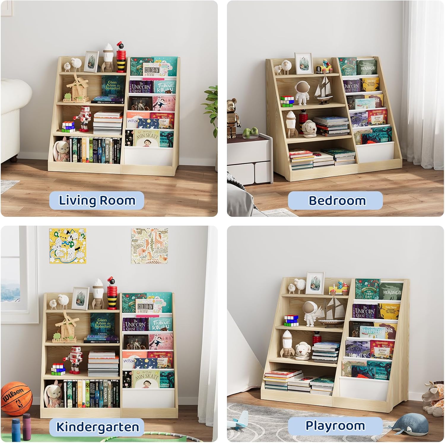 KIDINIX 5 Tier Kids Bookshelf with Storage,Toddler Book Display Shelves,Wooden Children Book Rack, Montessori Kids Story Book, Painting Book Organizer, Suit for Kids Room, Nursery,Living Room, White · v6