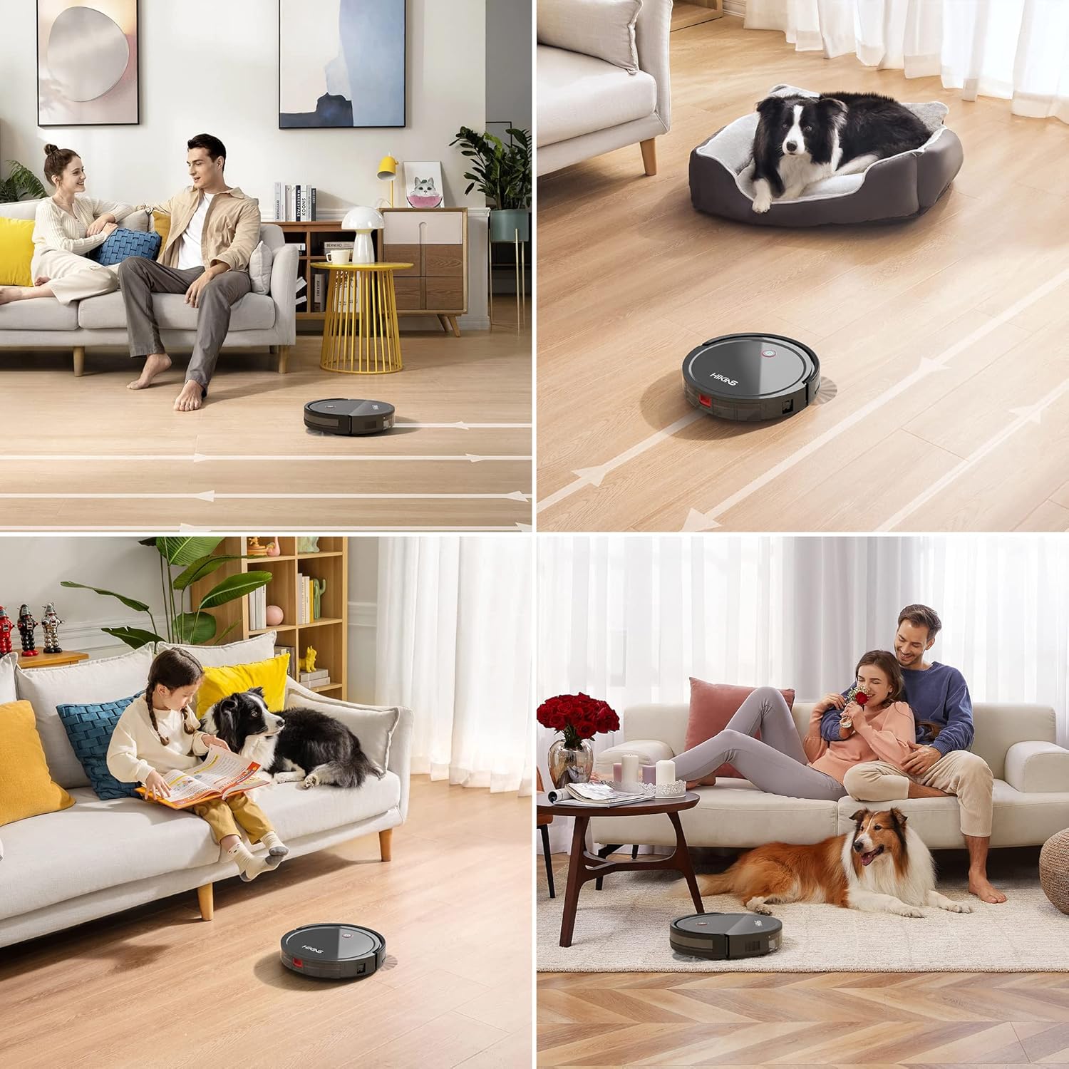 Aspirapolvere robotici, app di supporto per aspirapolvere robot automatici ad aspirazione forte da 3000 Pa, robot spazzante a ricarica automatica ideale per peli di animali domestici, tappeti a pelo medio per pavimenti duri, neri