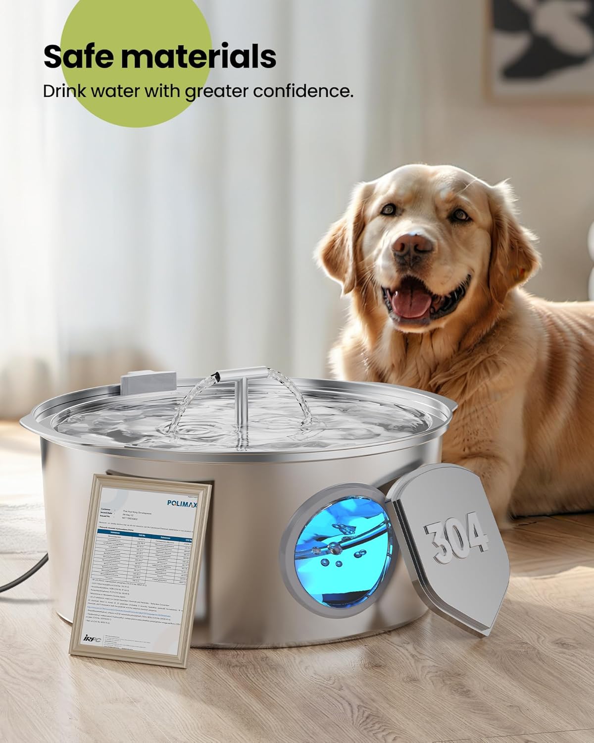 Fontana d'acqua per cani da 7 l/1,8 gall/236 once per cani di grossa taglia - Dispenser automatico per animali domestici in acciaio inossidabile con 8 filtri, fontanelle silenziose per interni per animali domestici, ciotole d'acqua in metallo per cani e gatti