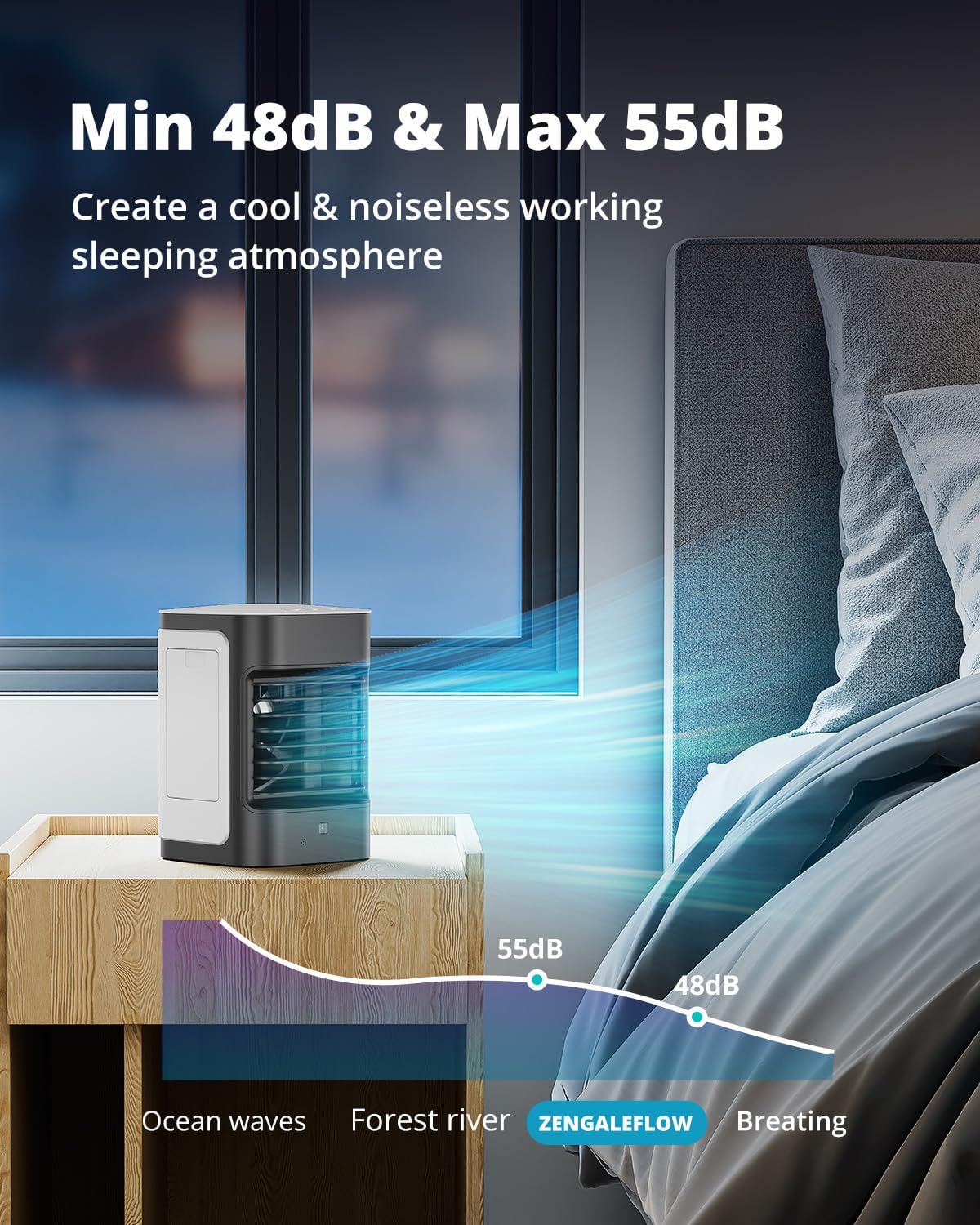 휴대용 에어컨, 개인용 에어컨 미니 에어쿨러, 230ML 물탱크가 있는 USB 전원 미니 증발식 쿨러, 객실 침실 사무실 데스크탑 캠핑용, 터치 컨트롤