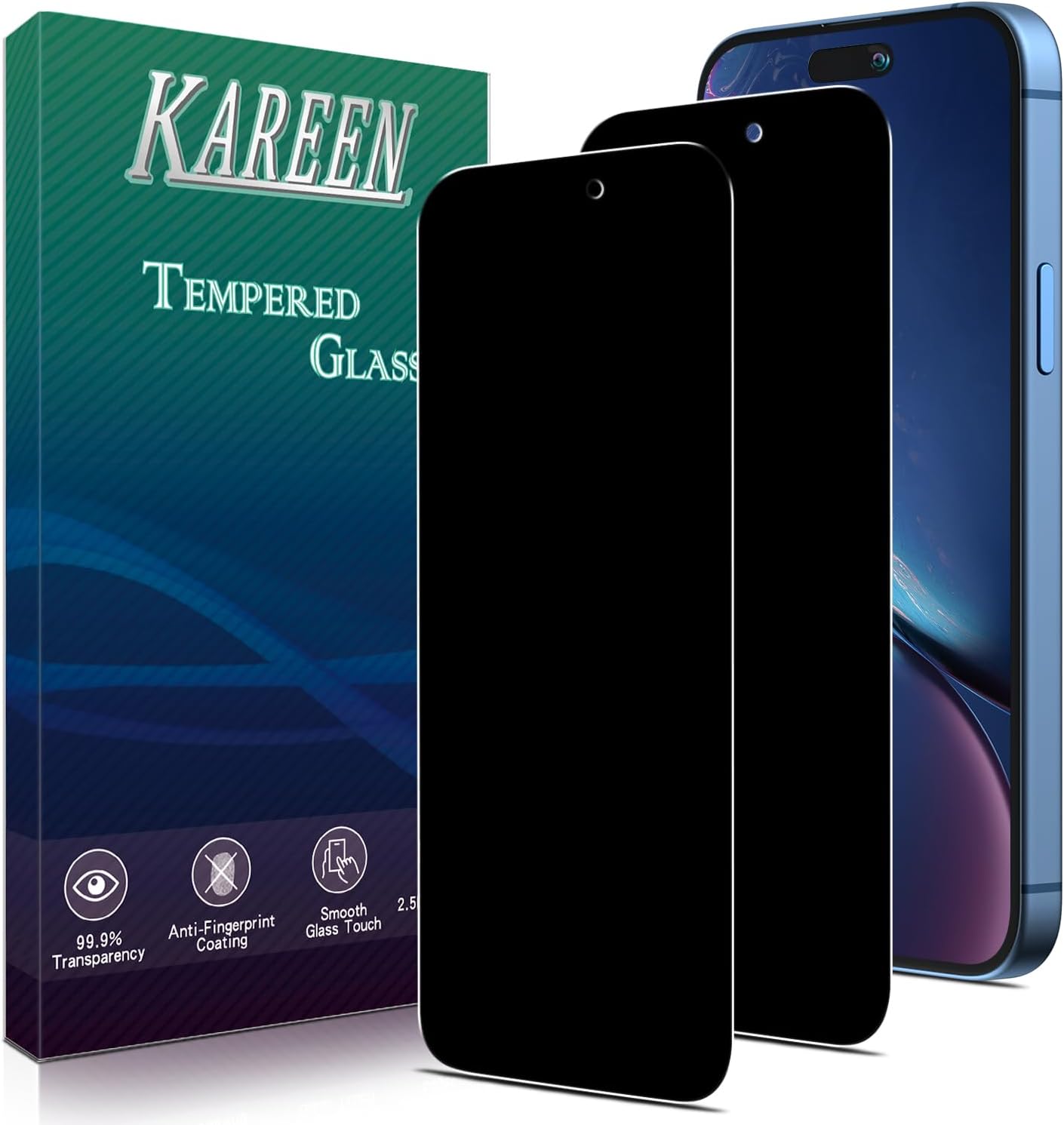 KAREEN [Lot de 2 films de protection d'écran confidentiels pour iPhone 16 Pro Max en verre trempé, anti-rayures, sans bulles, dureté 9H, facile à installer